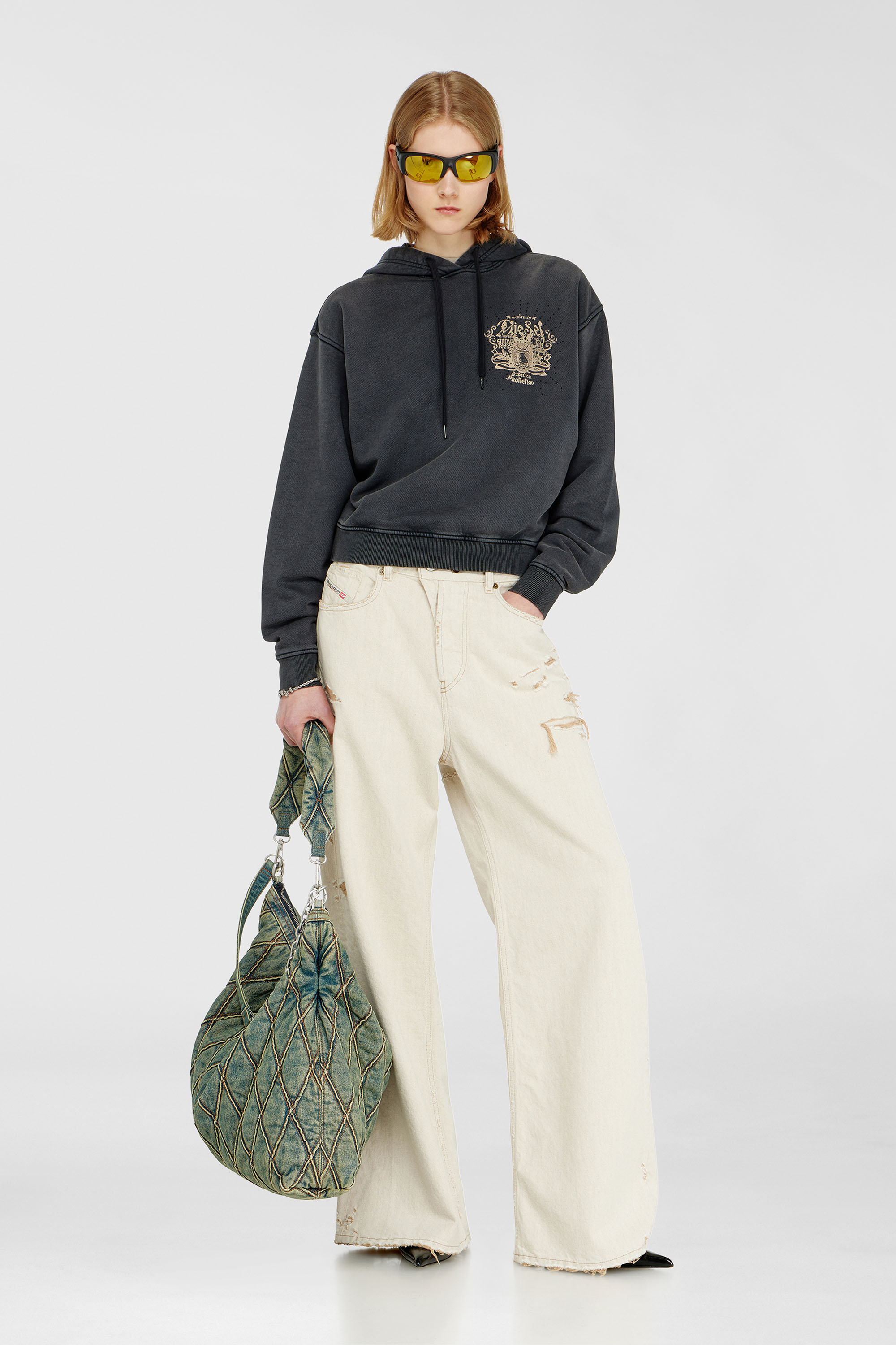 Hoodie with prints and rhinestone studs
