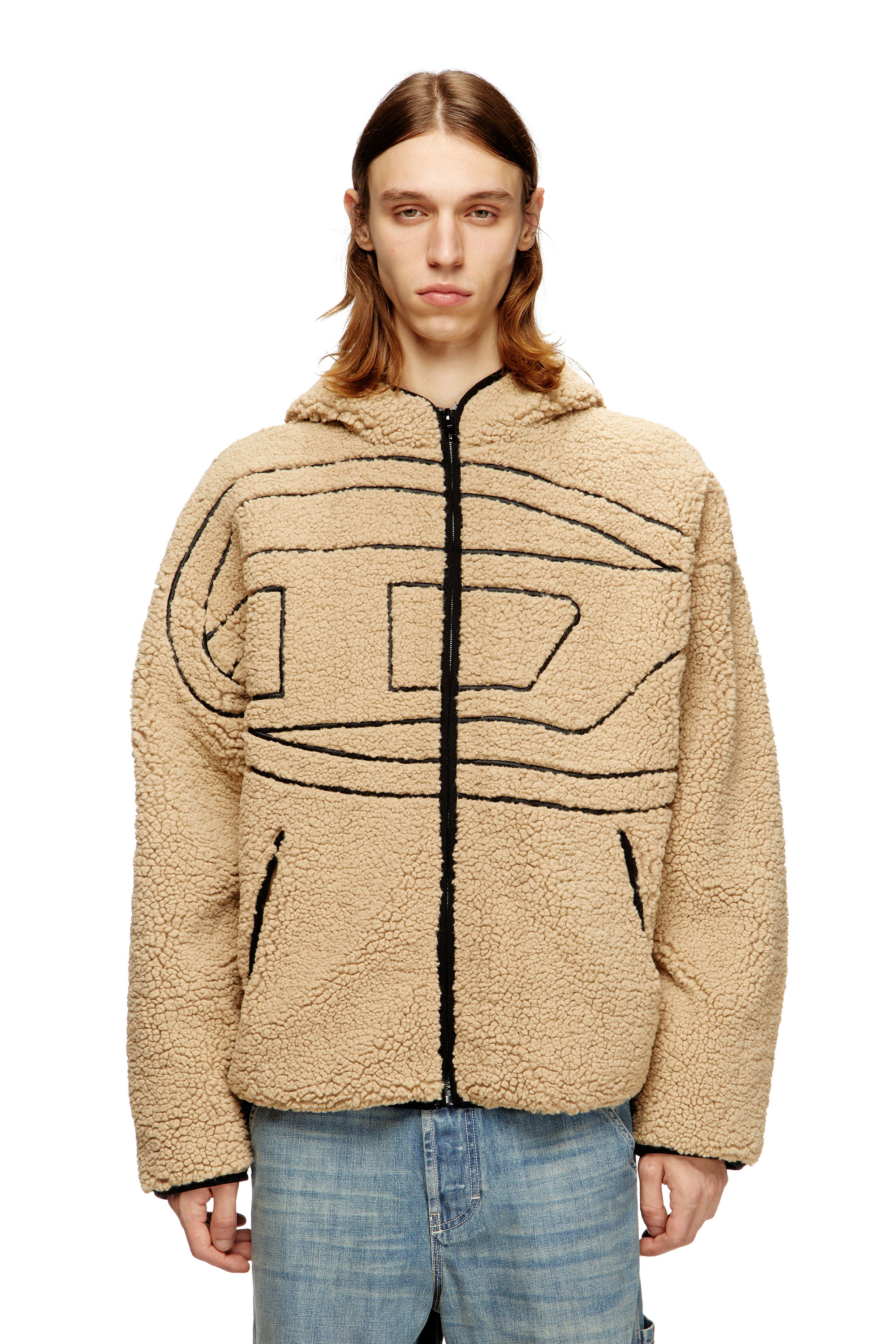 Diesel - S-ZAT, Herren Teddy-Kapuzenpullover in Beige - 1