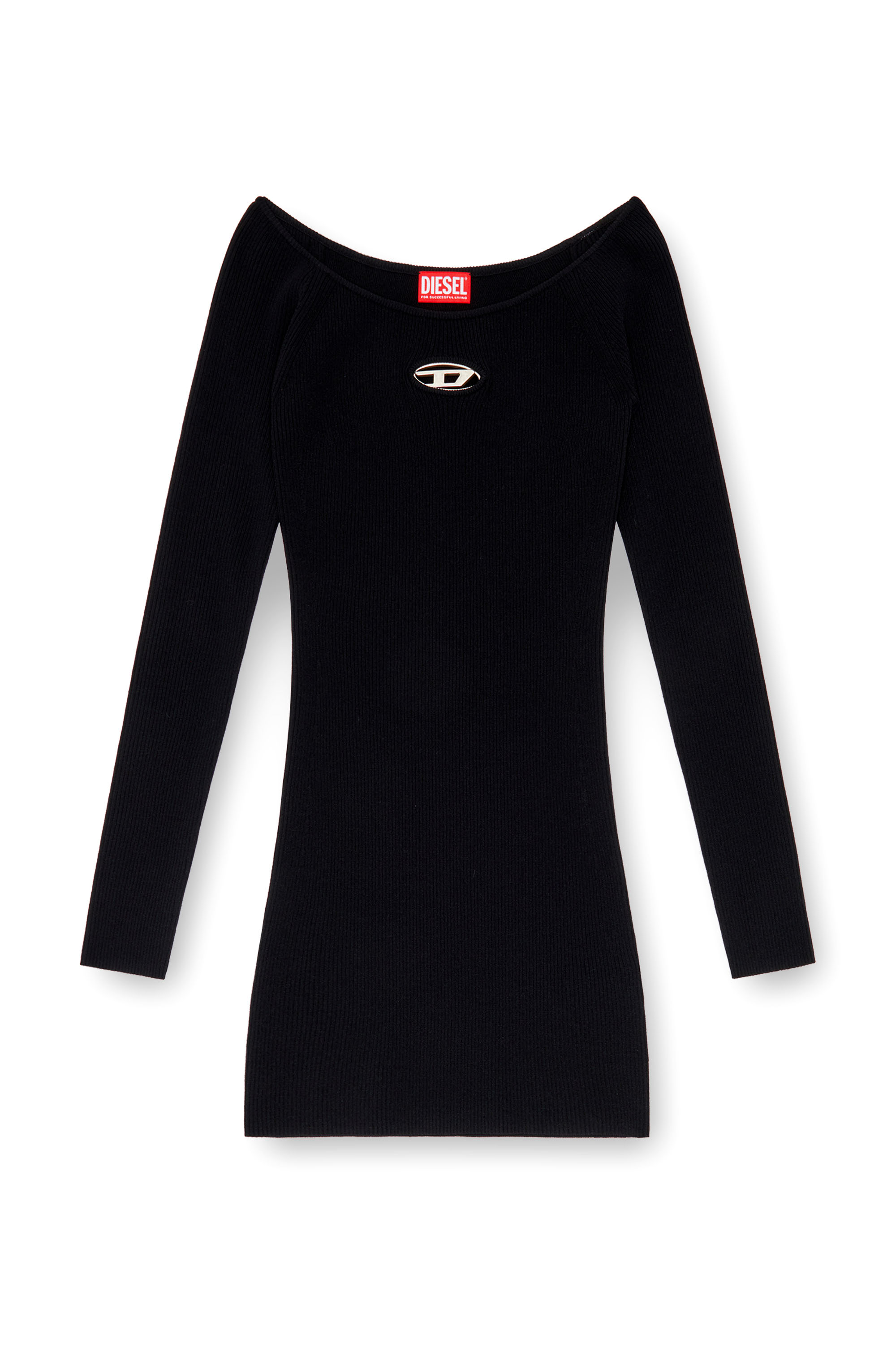 Diesel - M-VERA, Damen Off-Shoulder-Kleid aus Rippstrick in Schwarz - 2