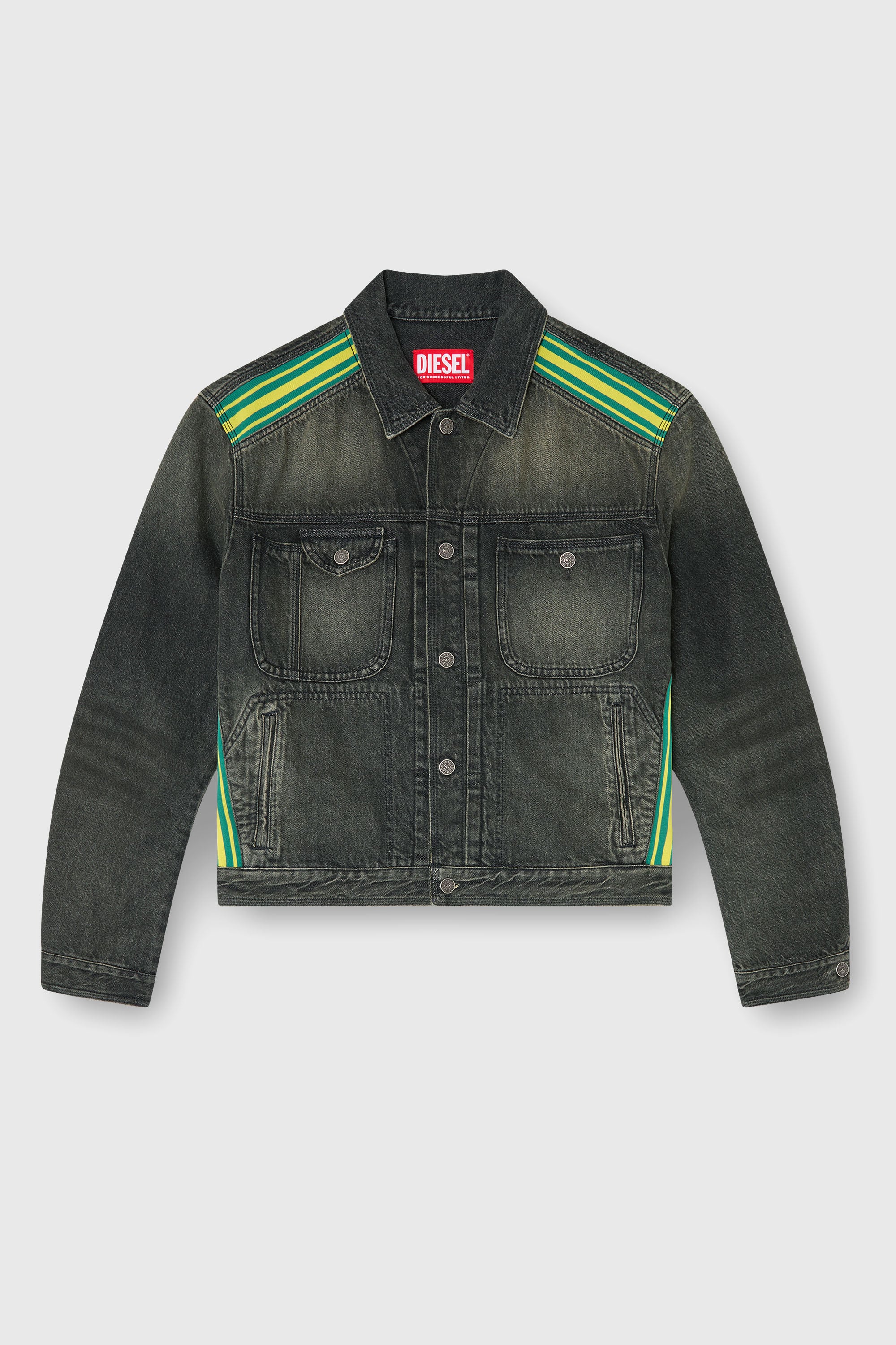 Diesel - D-BAS-FSJ1, Herren Trucker-Jacke mit gestreiften Schulterb&auml;ndern in Dunkelgrau - 2