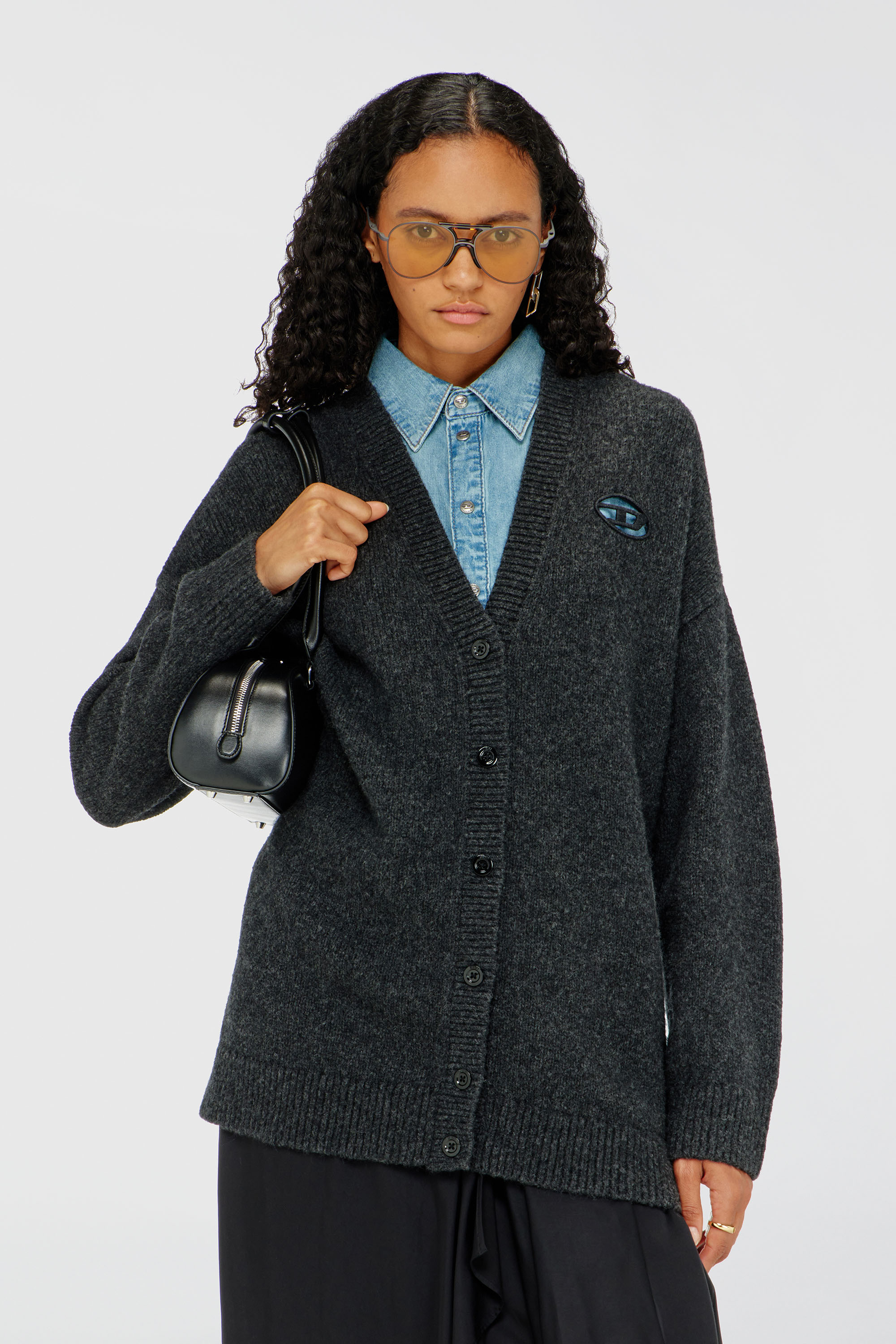 Diesel - M-AREELA, Damen Cardigan aus Woll- und Alpakamischung in Schwarz/Grau - 1