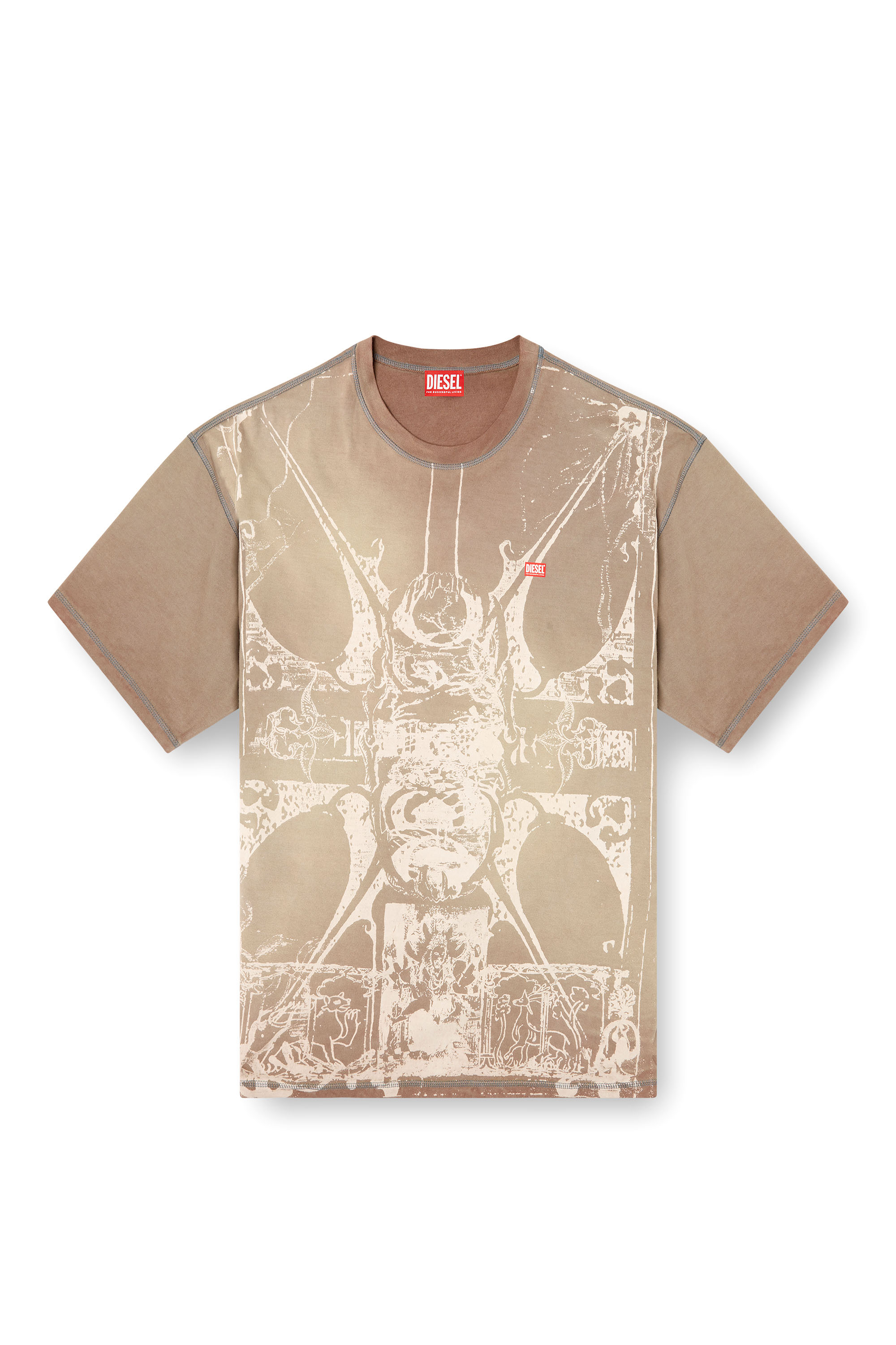 Diesel - T-BOXT-T13, Herren T-Shirt mit tonalem mittelalterlichem Print in Hellbraun - 3