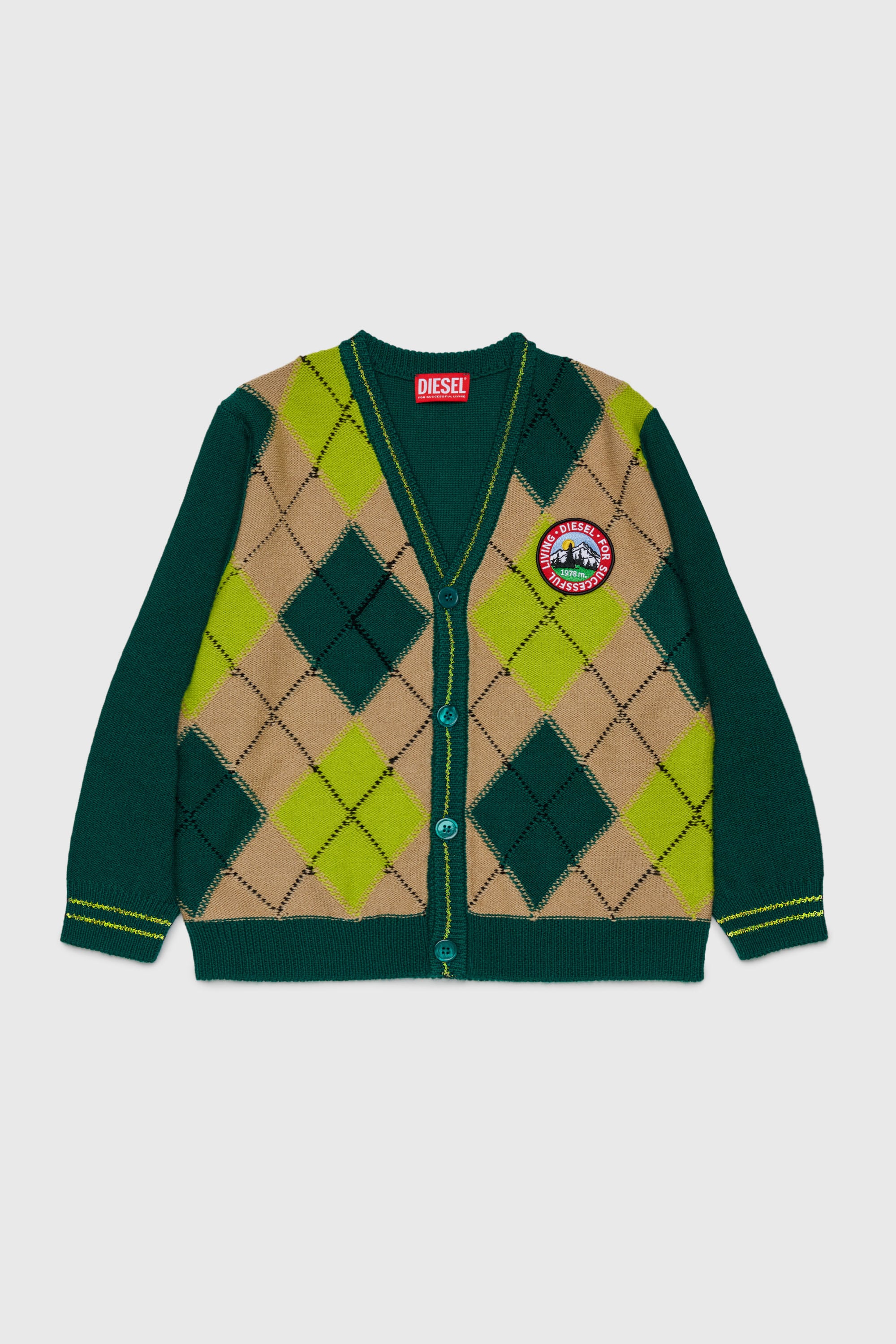Diesel - KROMYCARDIGAN OVER, Unisex's Wool-blend cardigan with argyle motif in Green - 1