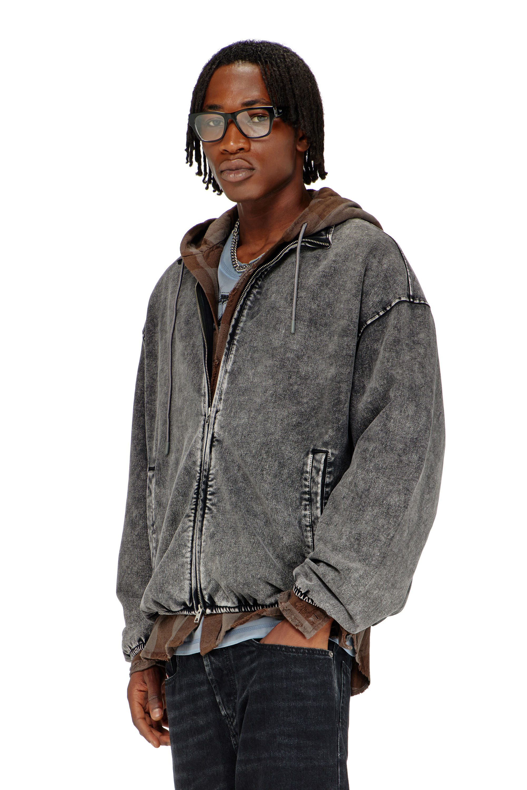 Diesel - S-CORSY, Herren Sweatjacke mit Denim-Effekt in Grau - 1