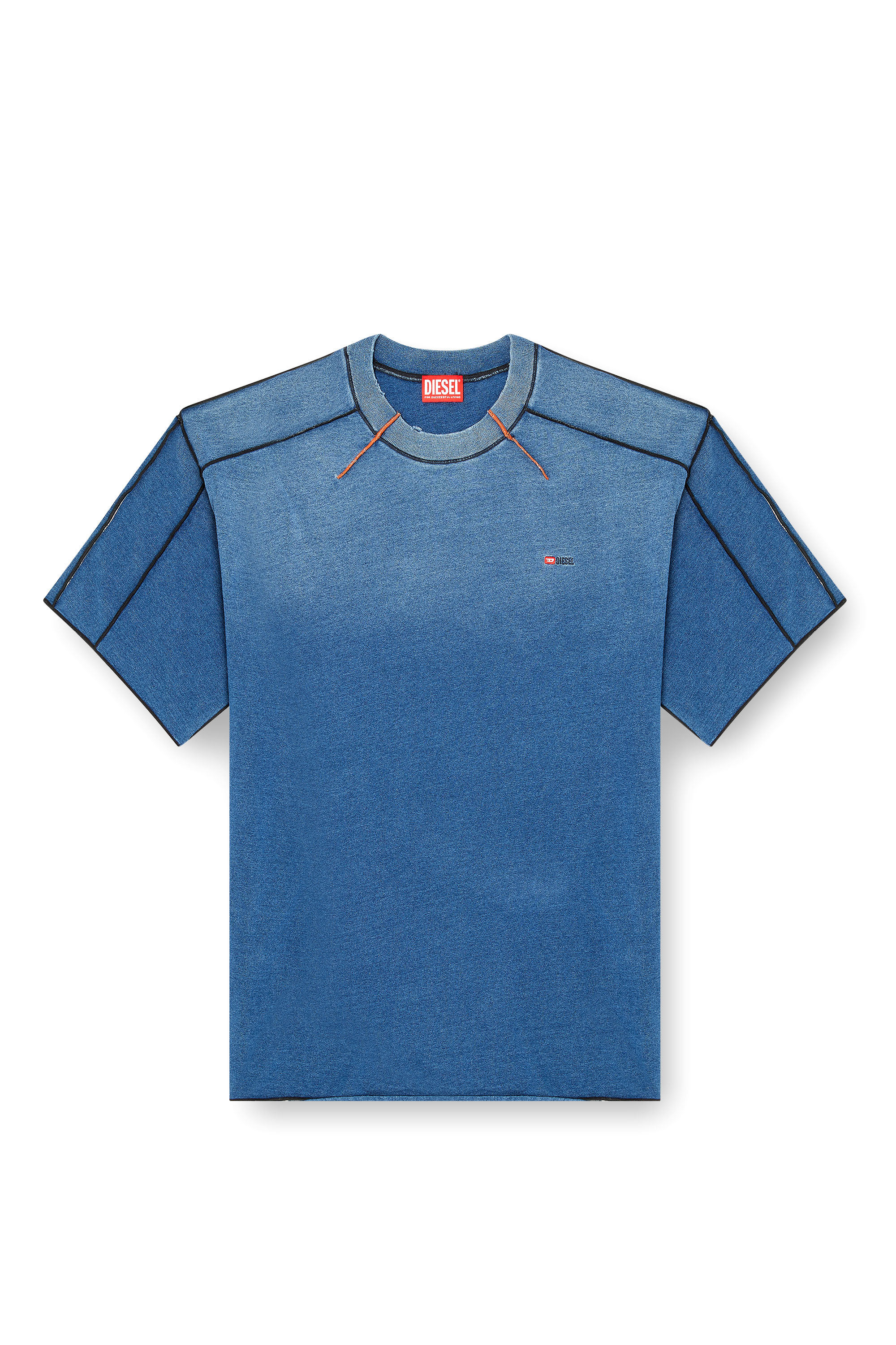Diesel - T-CRAOXT, Herren Baumwoll-T-Shirt mit kontrastierender Overlock-Naht in Blau - 2