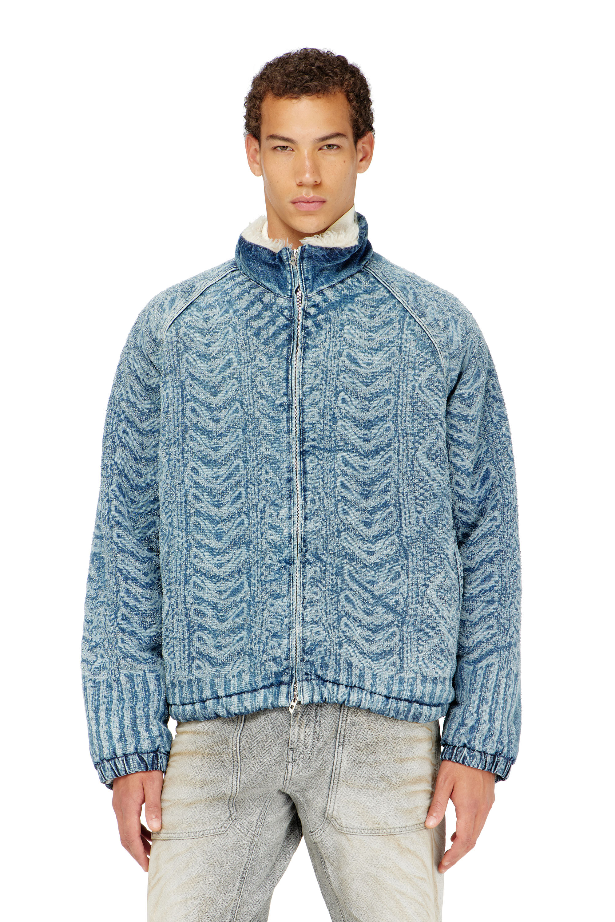 Diesel - D-KRAPS-S, Herren Jacke aus Denim mit Zopfmuster-Effekt in Dunkelblau - 3