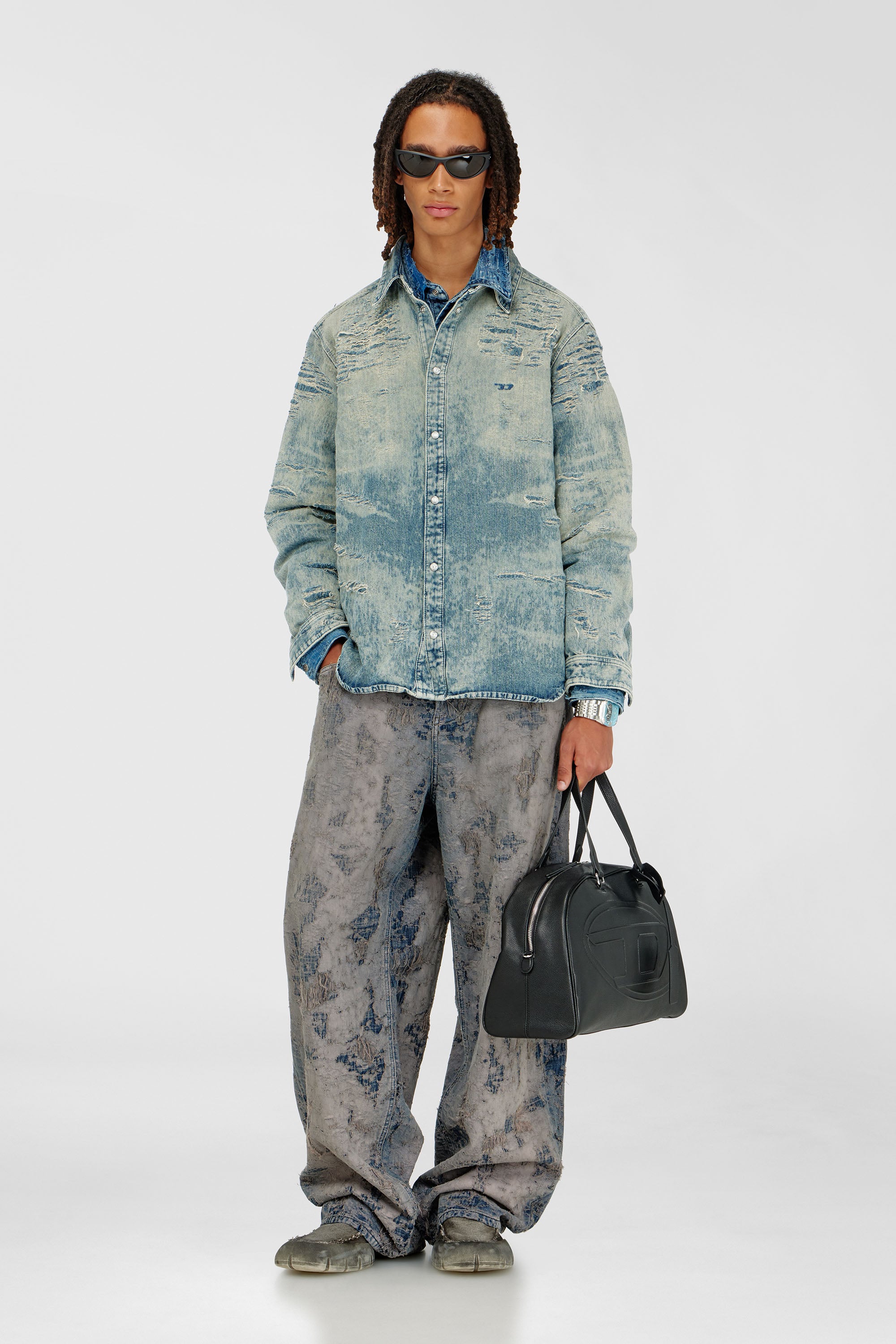 Diesel - D-SIMPLY, Herren Hemd aus Jacquard-Denim mit Used-Effekt in Hellblau - 1