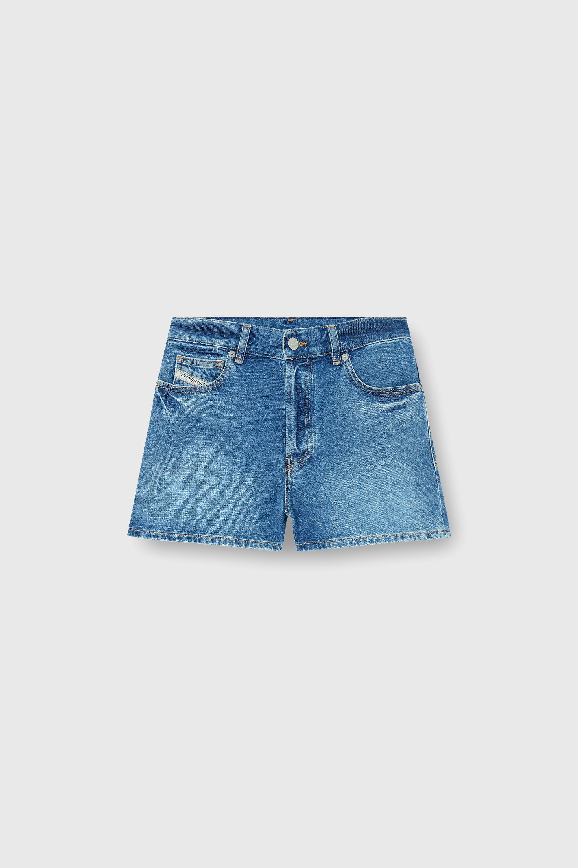 Diesel - DE-HELIOS, Damen Jeansshorts aus getragenem Denim in Mittelblau - 2