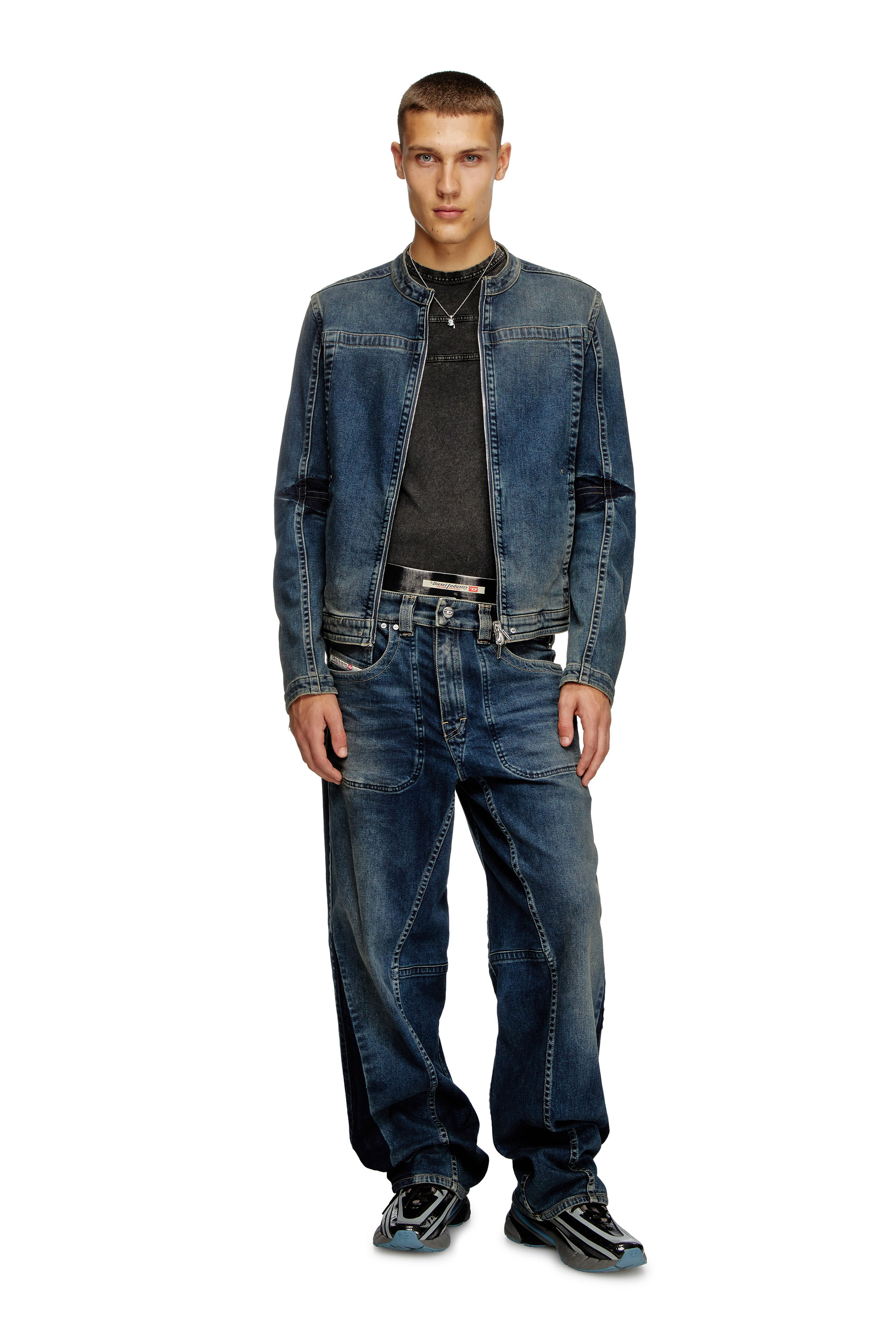 Diesel - D-GLORY-RE, Herren Motorradjacke aus Rehab-Denim in Dunkelblau - 1