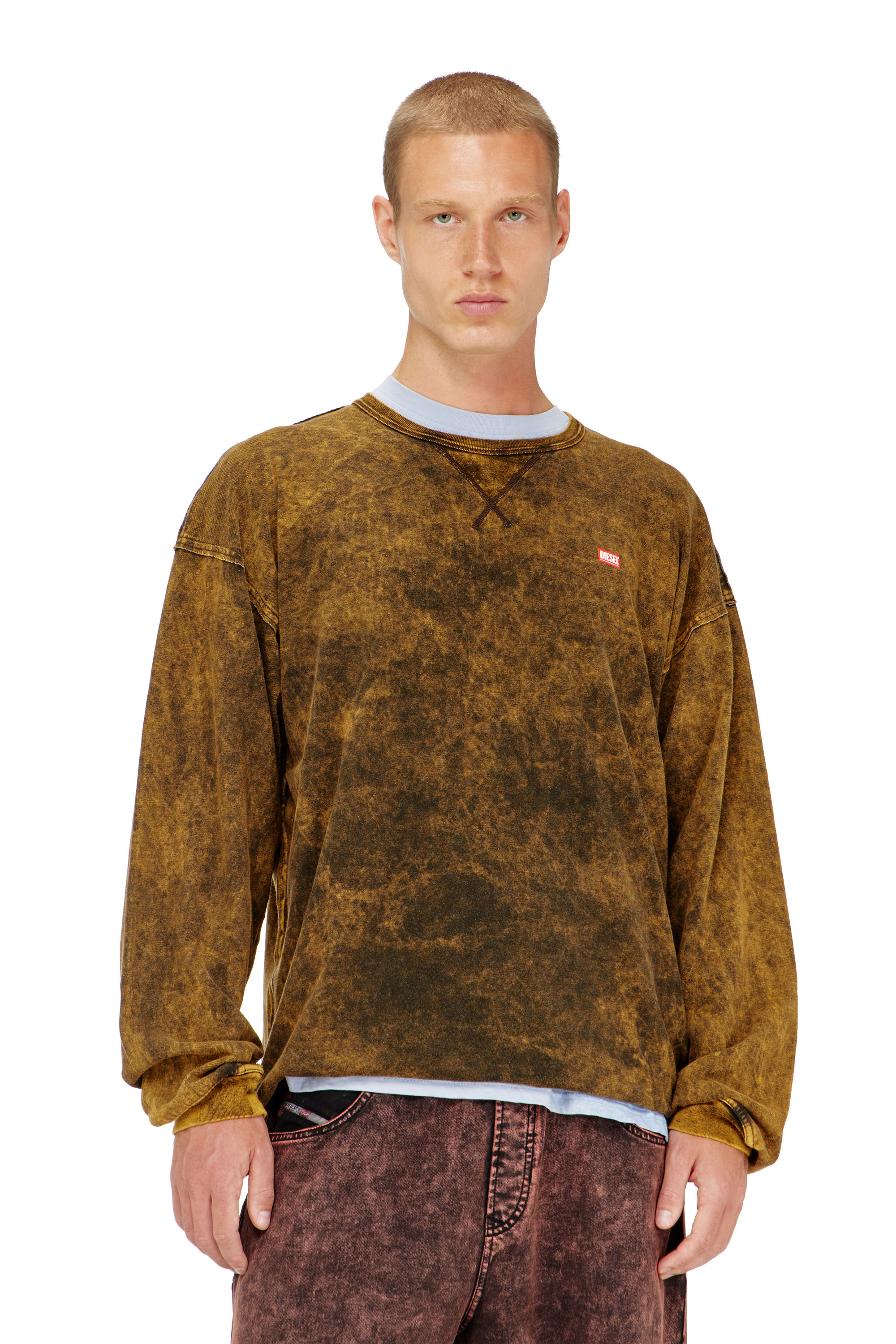 Diesel - T-BOXT-LS-RAW, Herren Acid-wash lang&auml;rmliges T-Shirt mit ausgefransten Details in null - 1