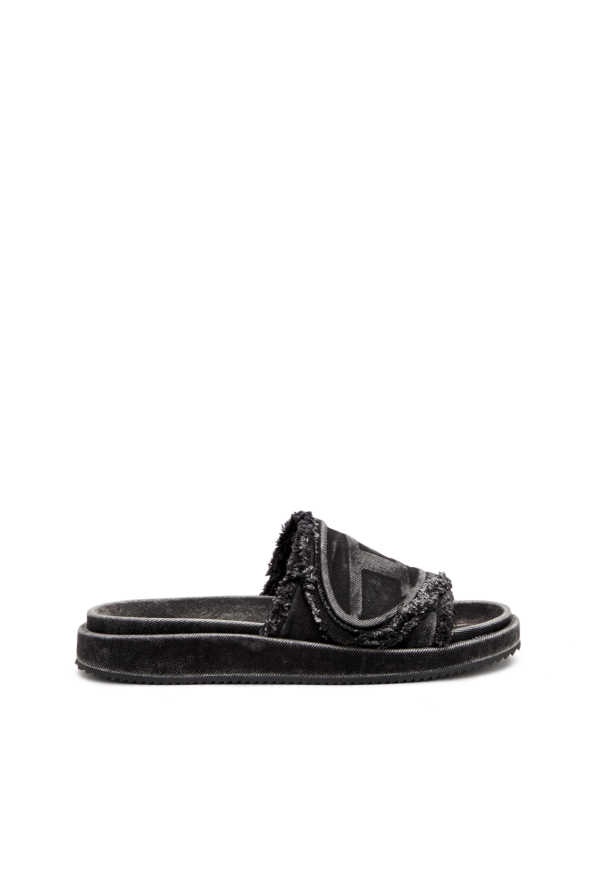 Diesel - SA-SLIDE D OVAL, Unisex Sa-Slide D-Slides aus vielgetragenem Denim in Schwarz - 1