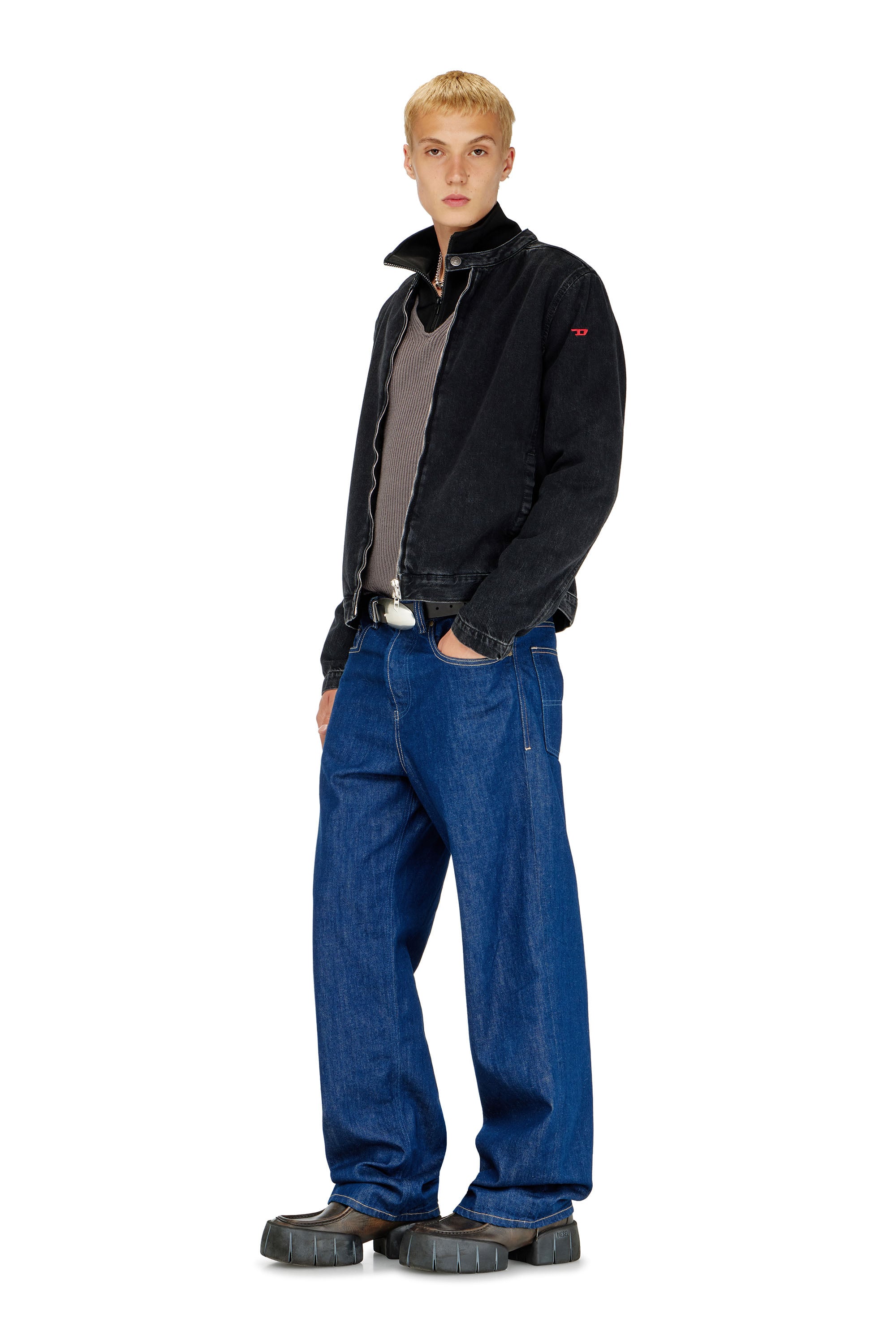 Diesel - D-GLORY, Herren Bikerjacke aus sauber gewaschenem Denim in Schwarz - 2
