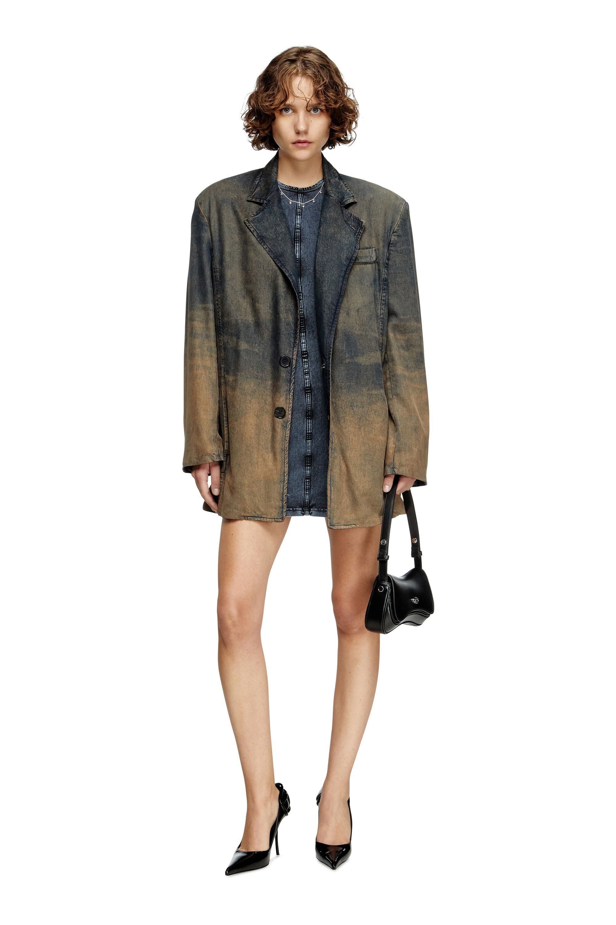 Diesel - D-CUPSLEEVES, Damen Mini-Kleid aus Jersey in Denim-Optik in Dunkelblau - 1