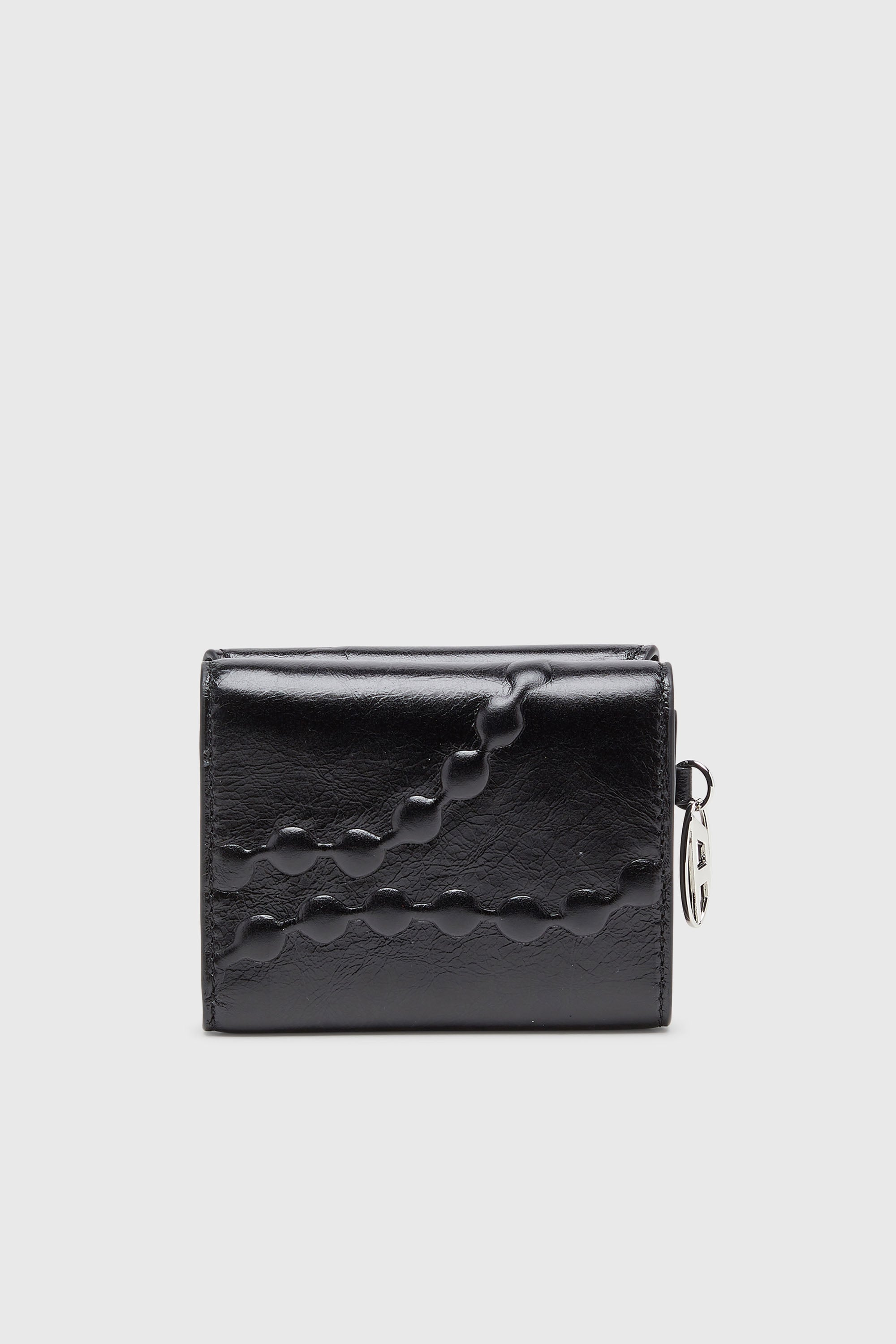 Diesel - OVAL-D TRI FOLD ZIP COIN XS II, Damen Leder-Geldb&ouml;rse mit gepr&auml;gtem Motiv, dreifach faltbar in Schwarz - 2
