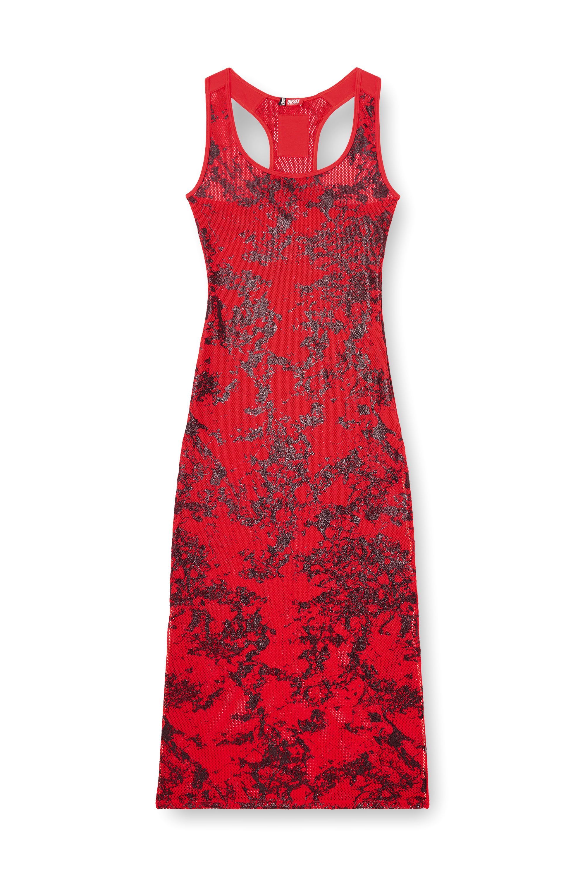 Diesel - FISHNET-SLEEP-SLIP, Damen Langes Slipdress aus folienbeschichtetem Netzstoff in Rot/Schwarz - 5