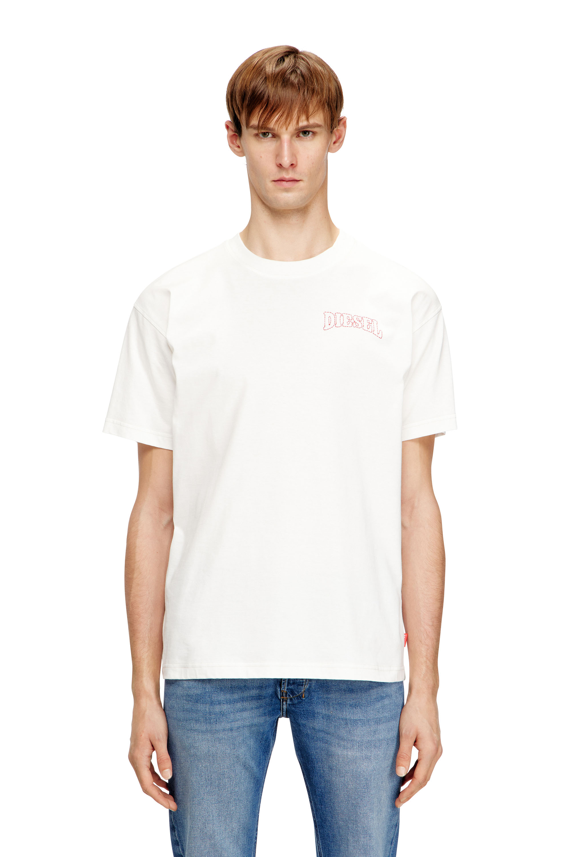 Diesel - T-NORM-V16, Herren Regul&auml;res Baumwoll-T-Shirt mit Diesel-Stickerei in Wei&szlig; - 1