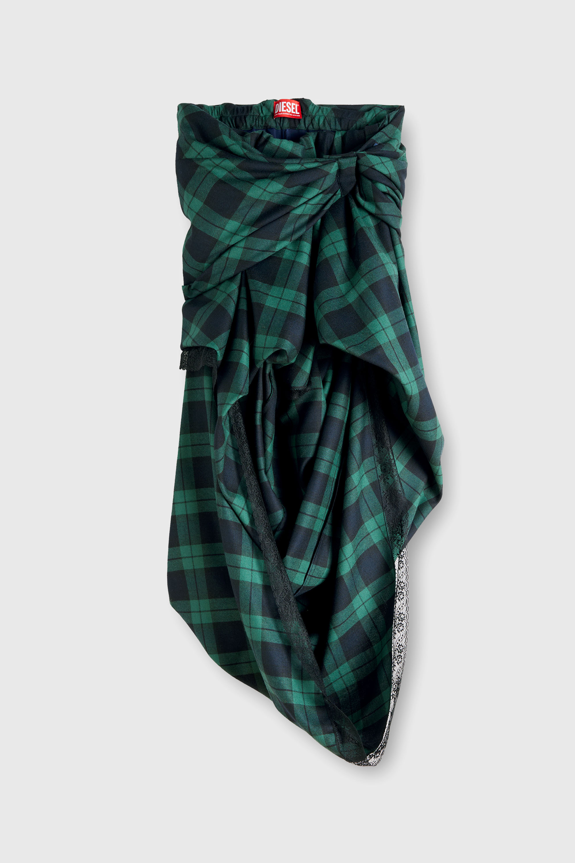 Diesel - O-WINNY, Damen Midilanger Rock im Tartan-Look mit Spitzenbesatz in Gr&uuml;n/Blau - 2