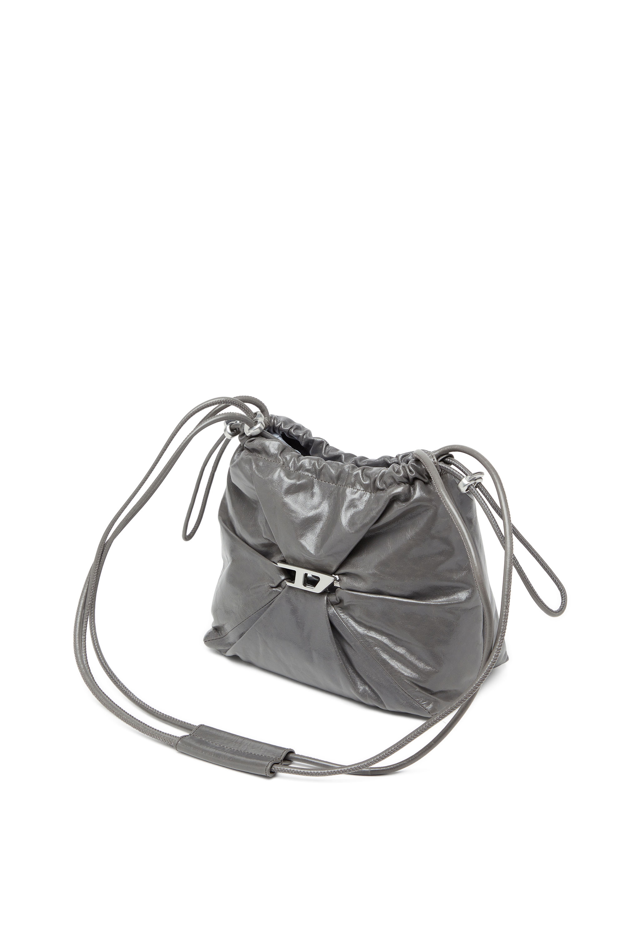 Diesel - SCRUNCH-D BUCKET, Damen Scrunch-D-Beuteltasche aus glänzendem zerknittertem Leder in Grau - 1