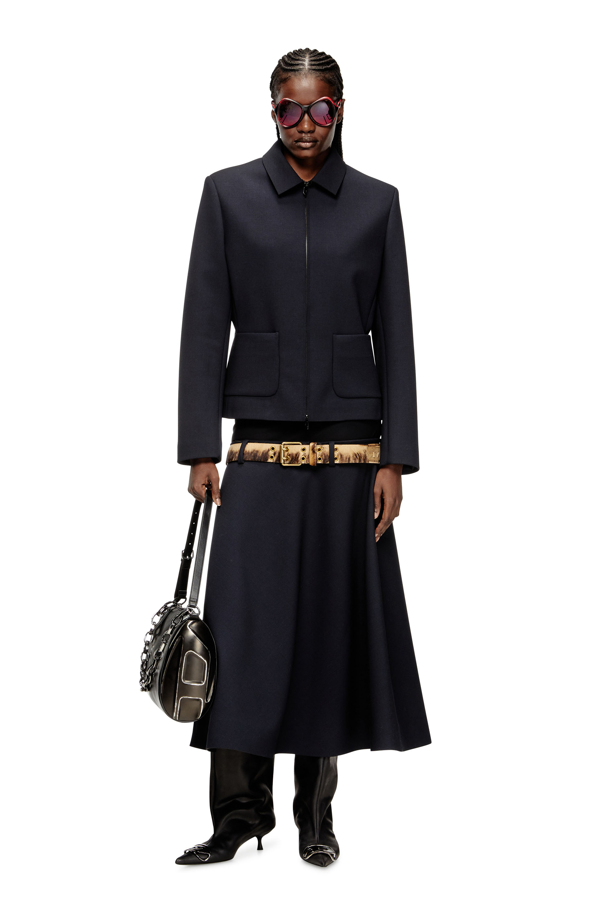 O-GRACE-BOND, Dark Blue Diesel - O-GRACE-BOND, Woman's Drop-waist skirt in neoprene-bonded fabric in Dark Blue - 1