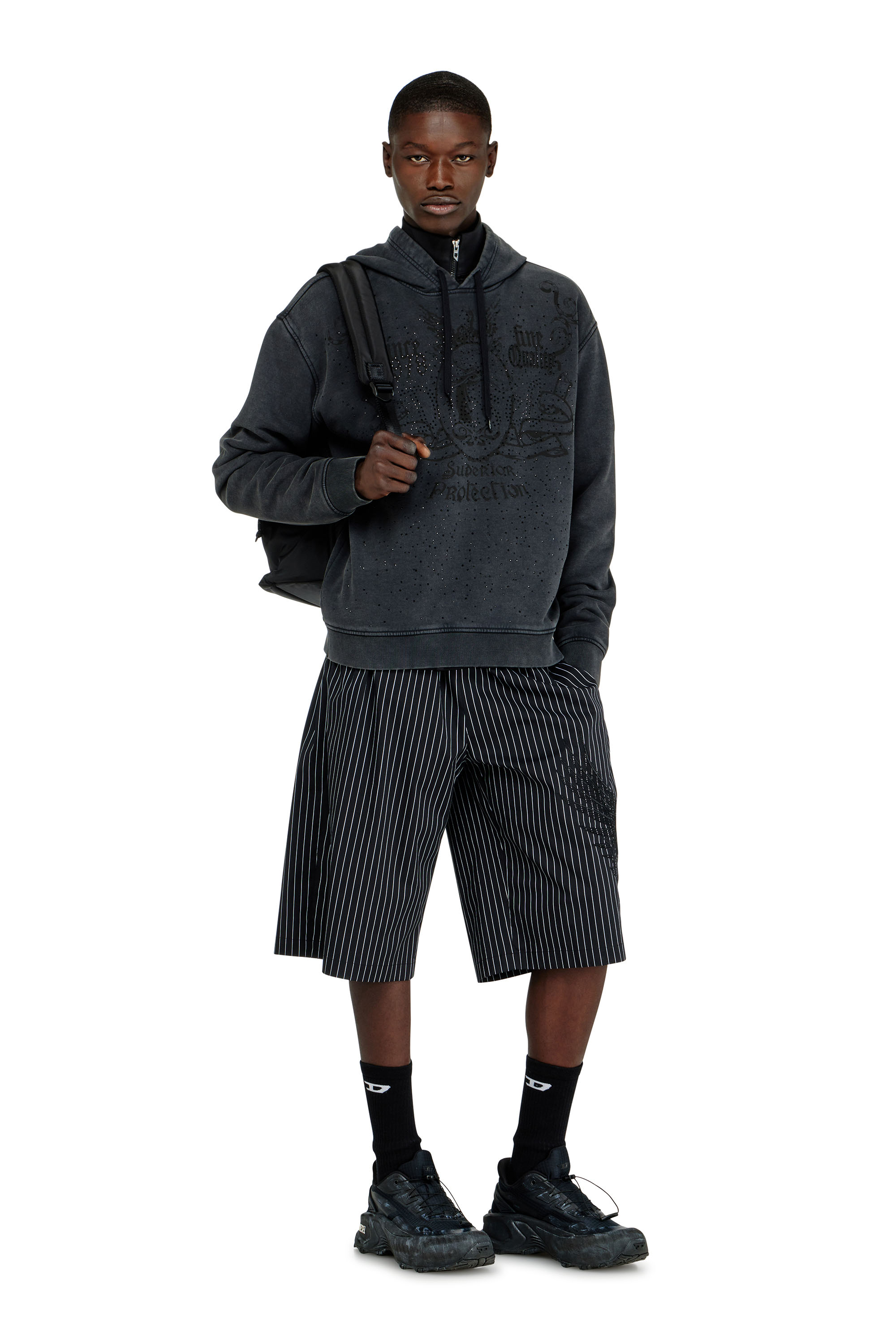 Diesel - S-NORM-HOOD-AA3, Herren Bedrucktes Hoodie mit Strasssteinen in Dunkelgrau - 2