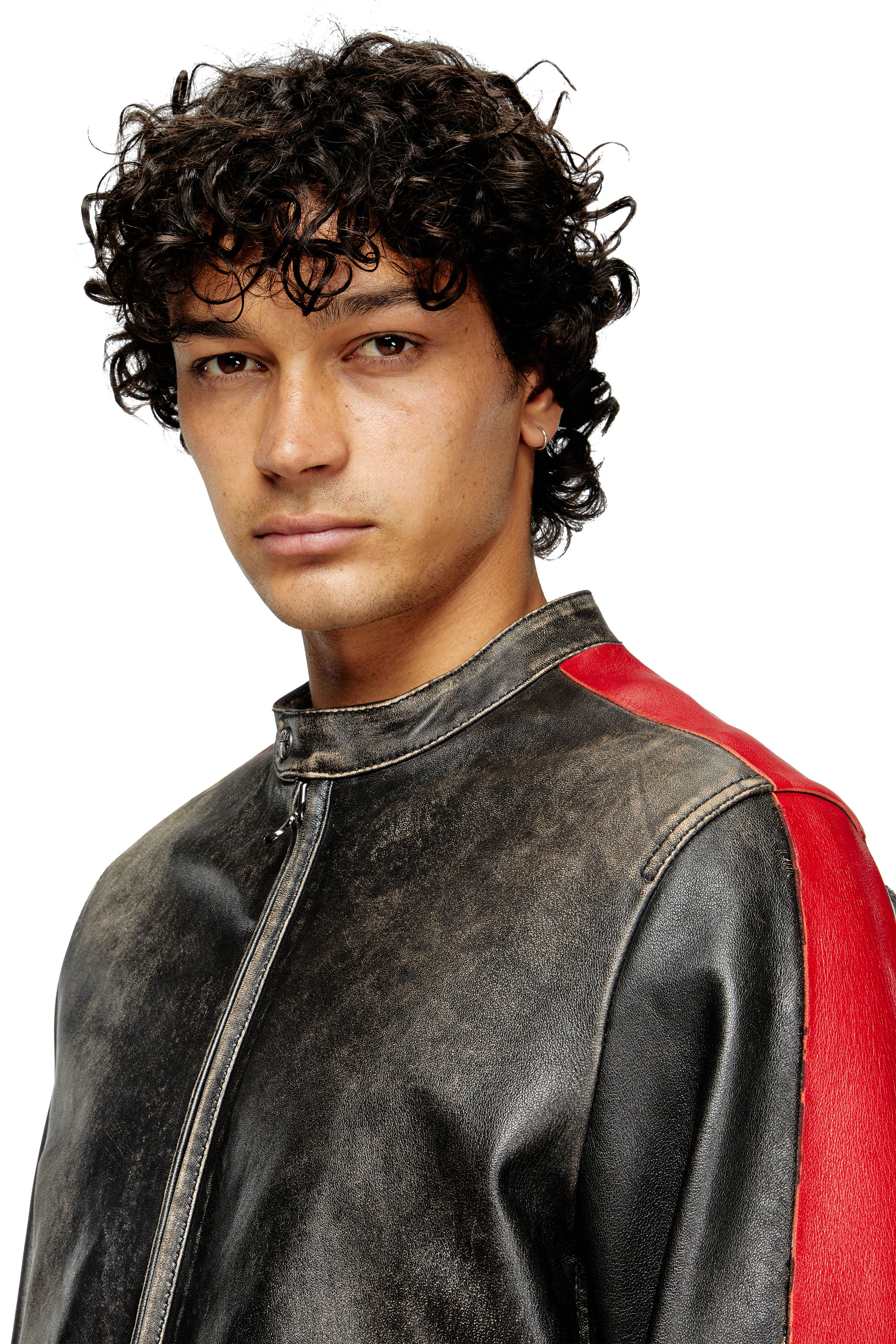 Diesel - L-RENN, Herren Jacke aus Leder mit kontrastfarbenen Streifen in Schwarz/Rot - 5