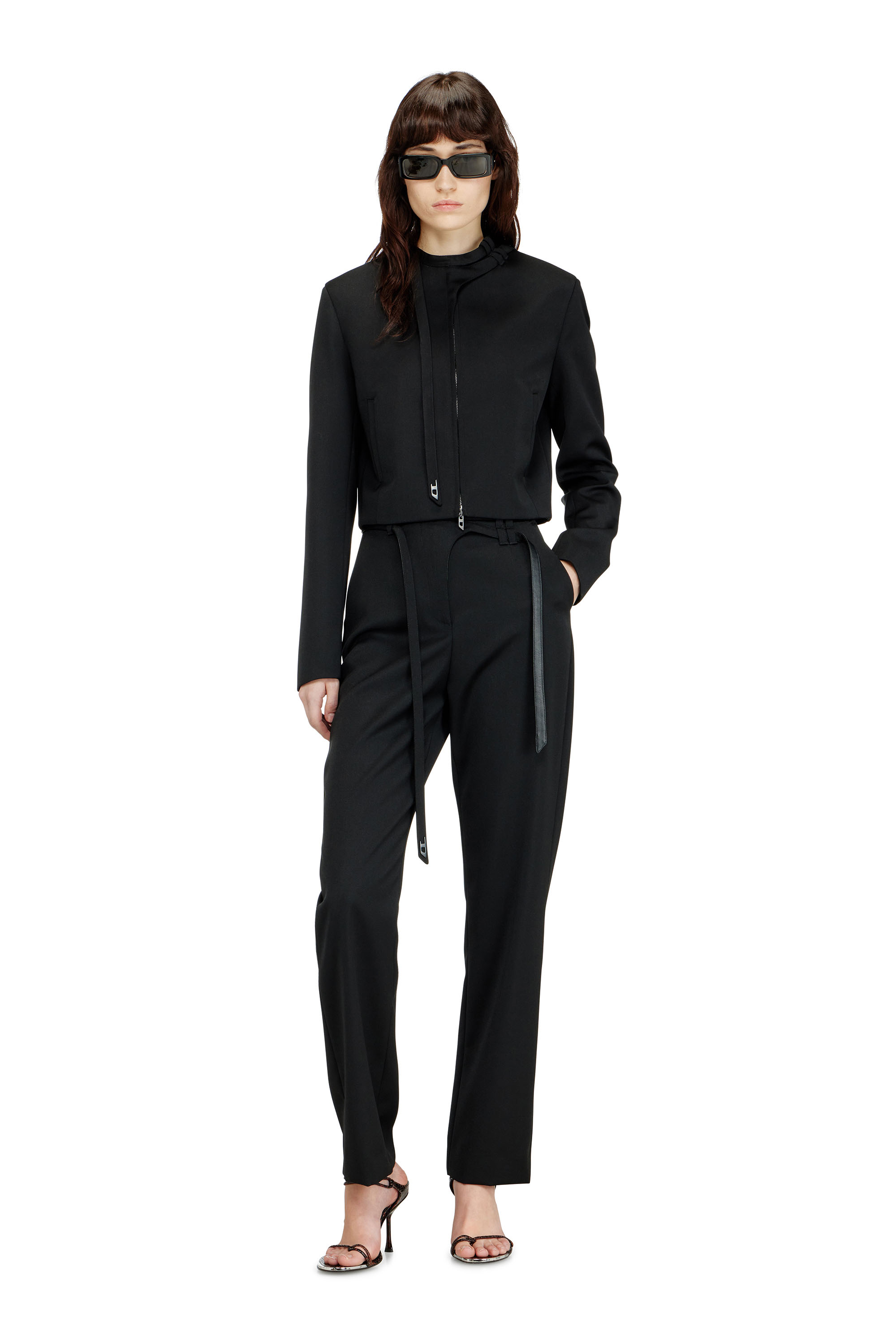 Diesel - G-HAVOC-1, Damen Ma&szlig;geschneiderte Jacke mit Biker-Kragenriemen in Schwarz - 2