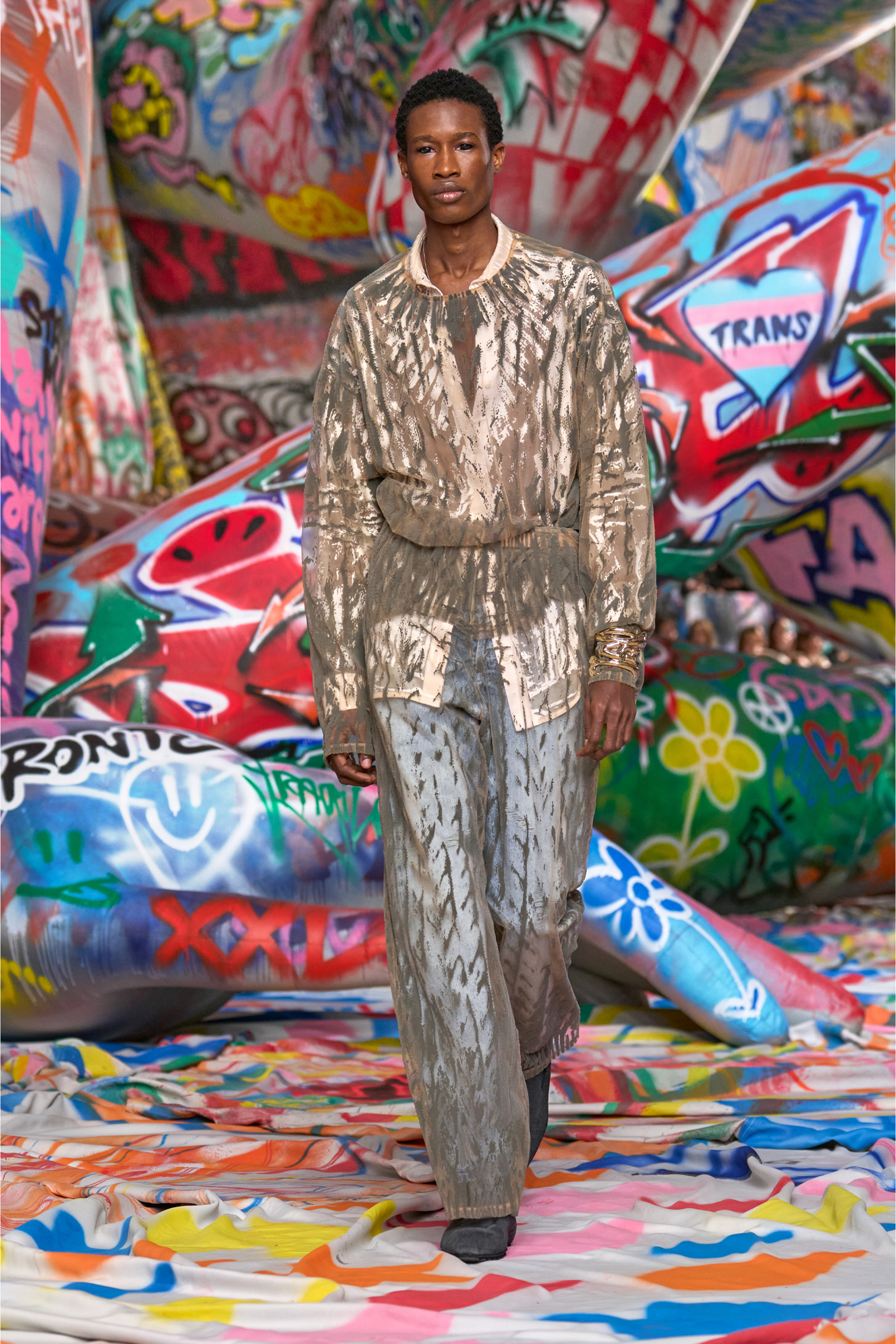 Diesel - T-TARAS, Herren Langarm-Oberteil aus beflocktem Tüll in Hellgrau - 6