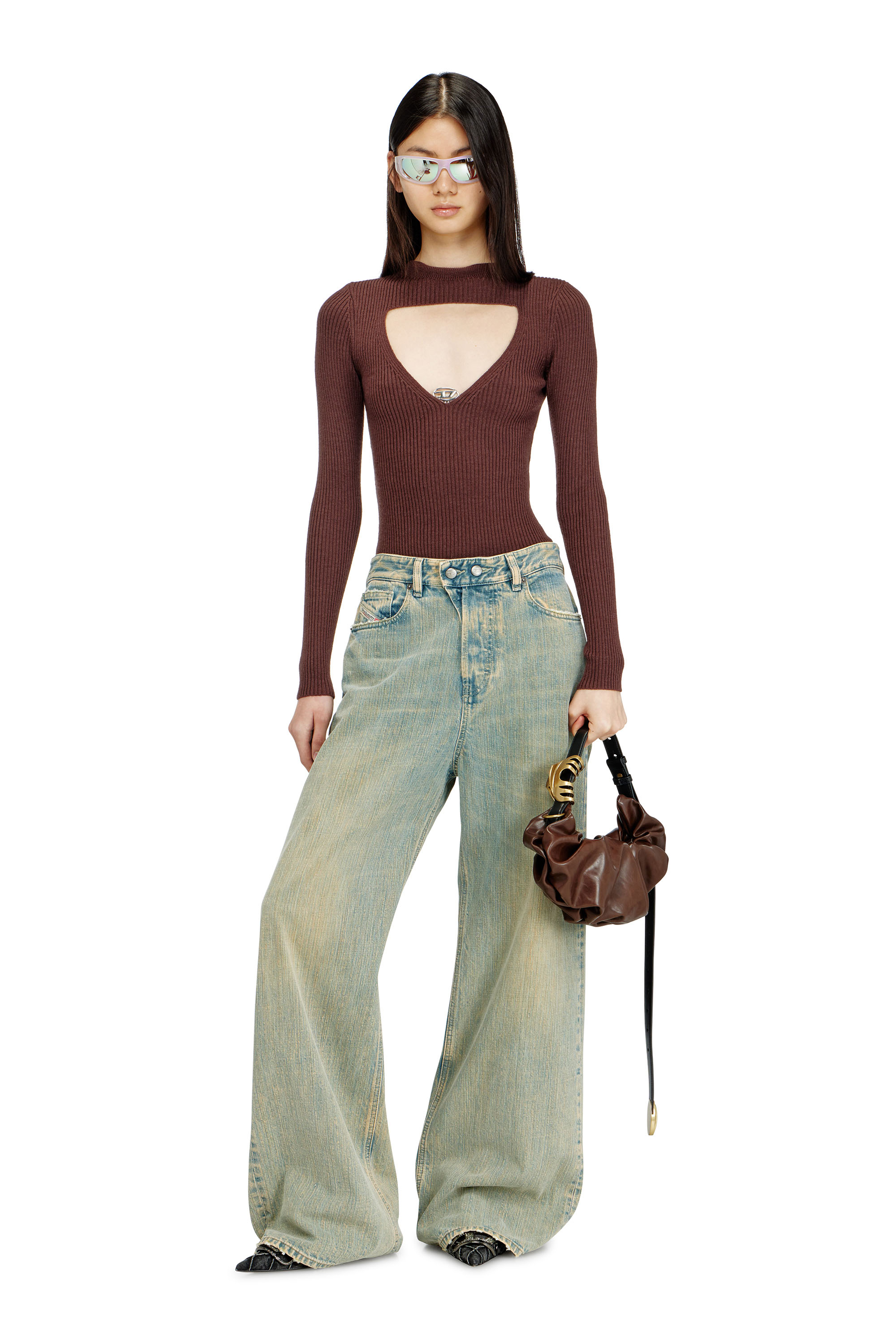 Diesel - GRAB-D HOBO S, Damen Grab-D-Gl&auml;nzende Hobo-Tasche mit G&uuml;rtelriemen in Dunkelbraun - 2