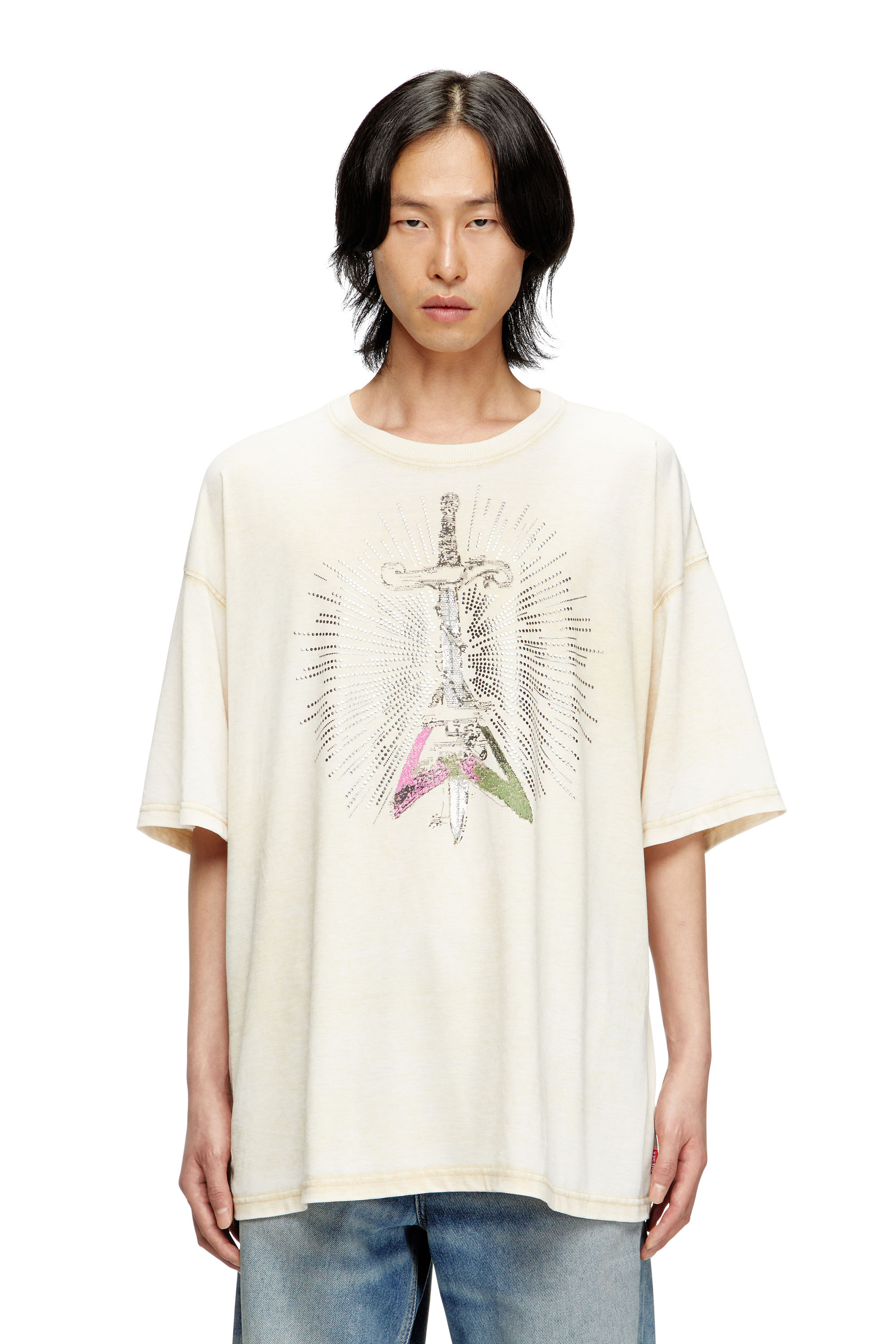 Diesel - T-BOXT-T18, Herren T-Shirt mit Schwert-Print in Beige - 1