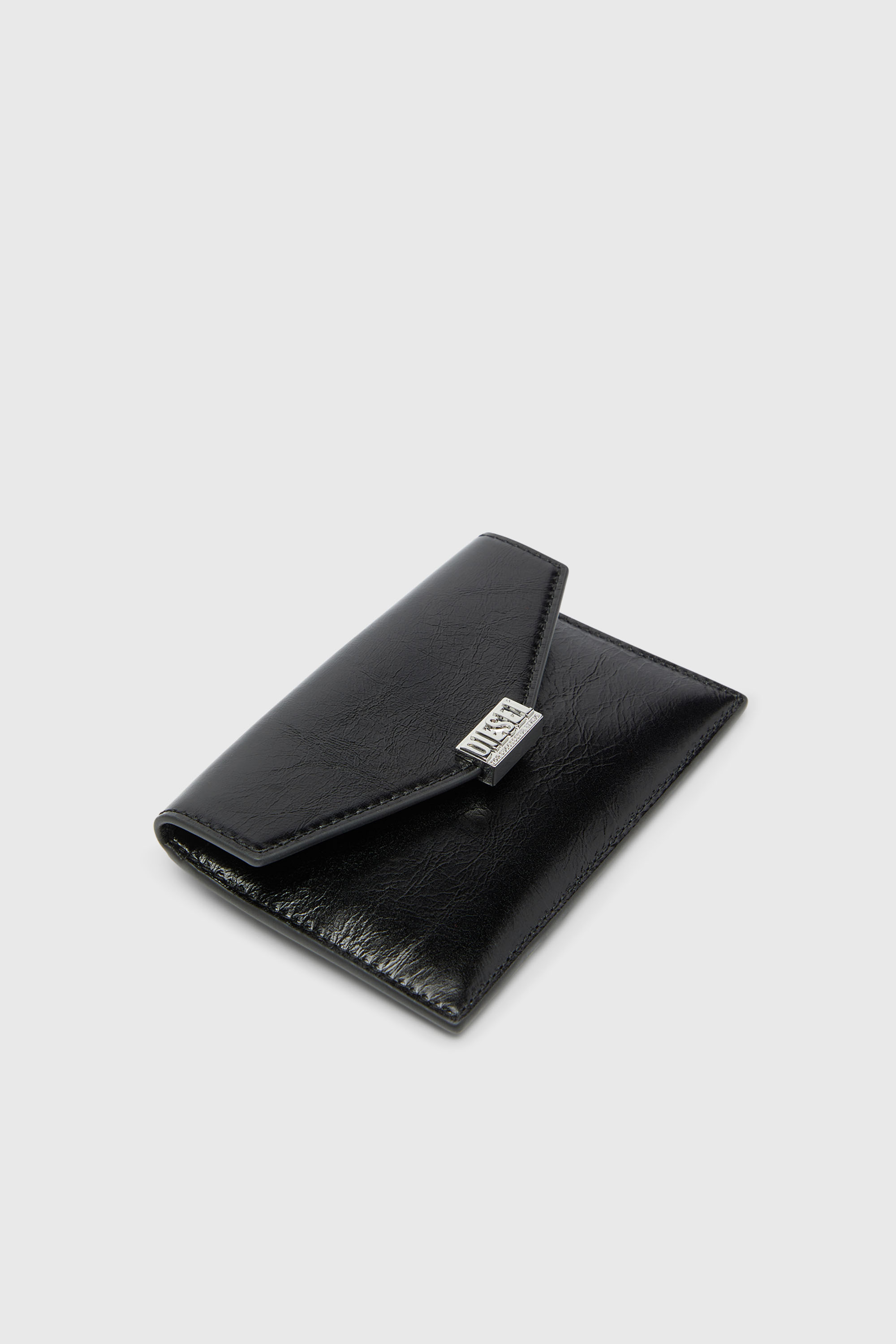 Diesel - D-ENVELOP CARD HOLDER, Woman's Envelope-style card holder in shiny wrinkled leather in Black - 3