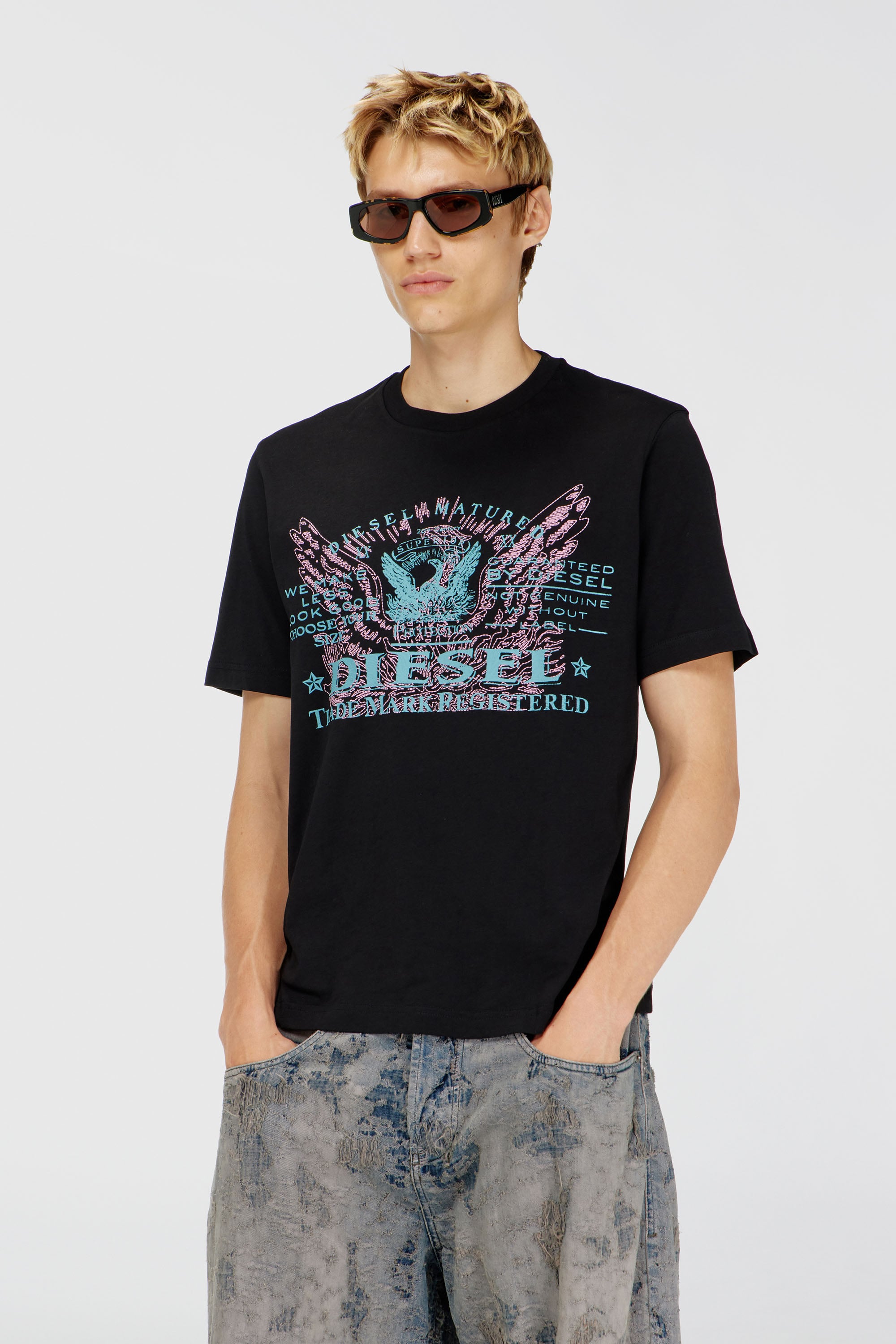 Diesel - T-JUST-FENIX-T92, Herren T-Shirt aus Baumwolle mit Grafikprint in Schwarz - 1