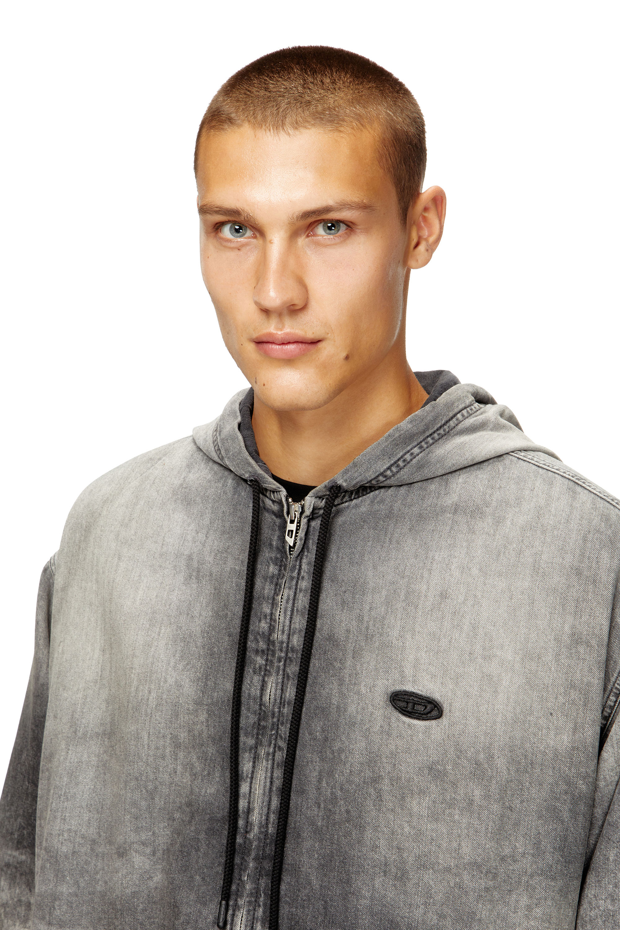 Diesel - D-OFFY-S, Unisex Jacke mit Kapuze aus marmoriertem beschichtetem Denim in Schwarz/Dunkelgrau - 4