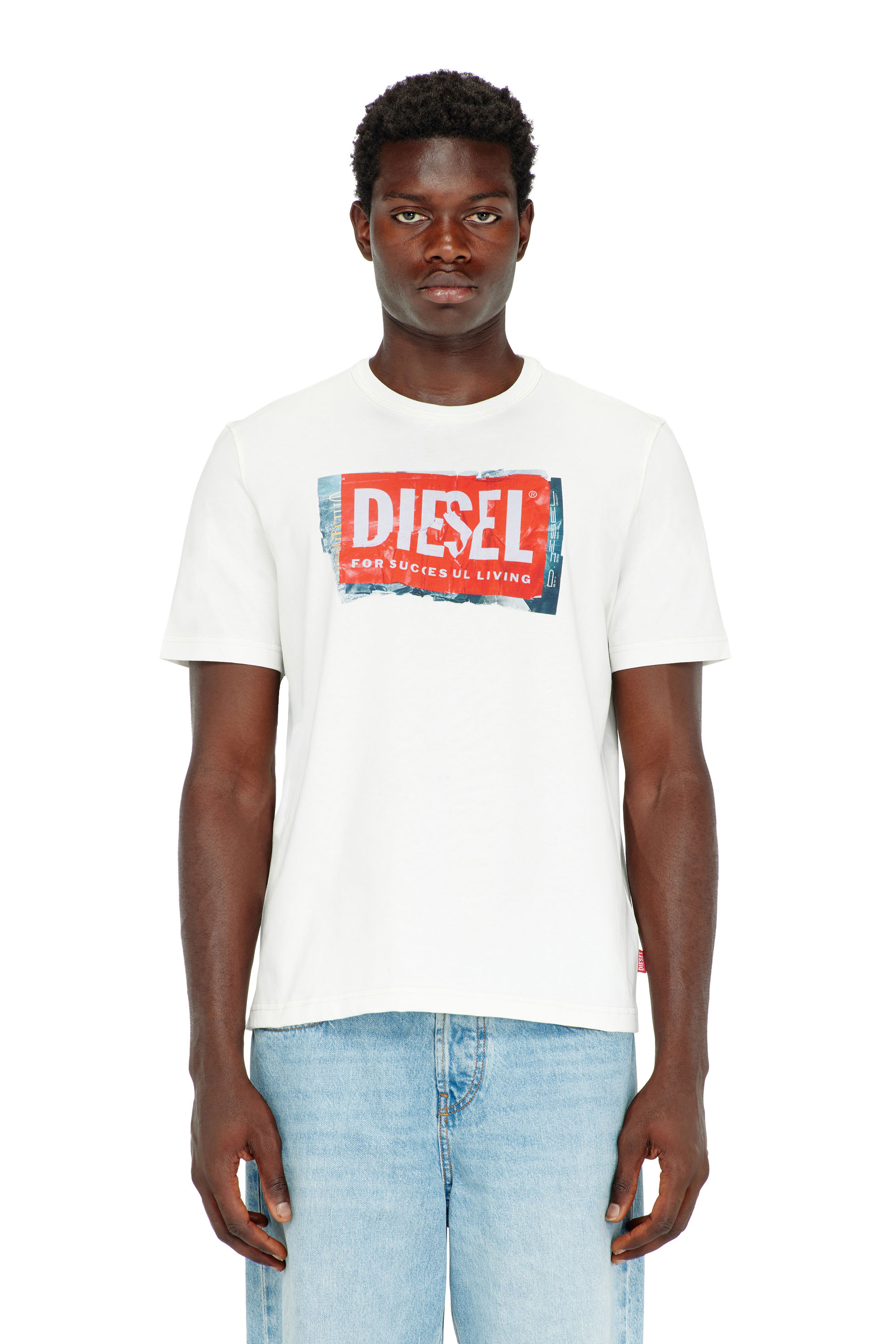 Diesel - T-ADJUST-Q6, Herren T-Shirt mit Logo in Knitter-Optik in Wei&szlig; - 3