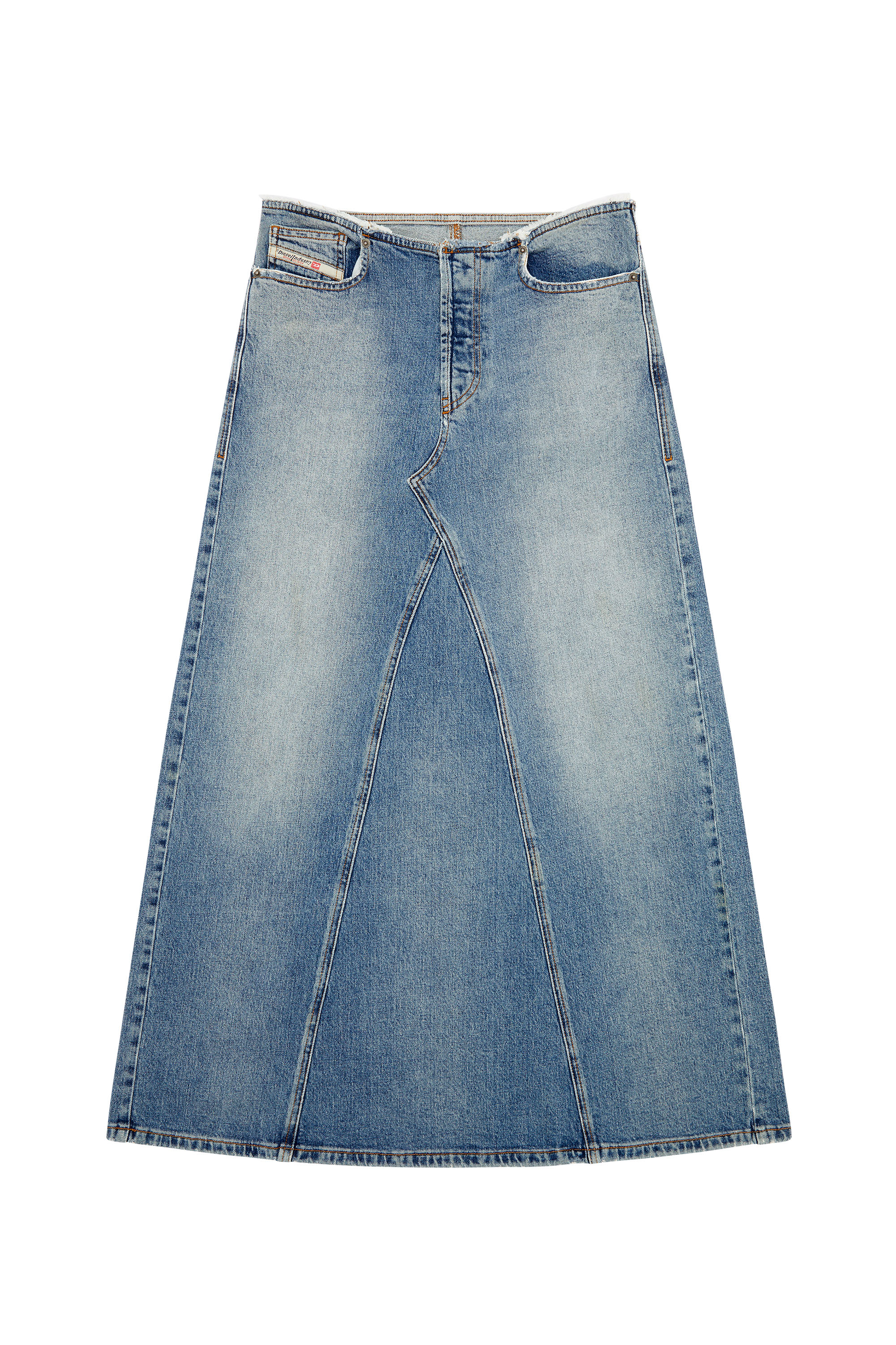Diesel - DE-PAGO-S, Damen Langer Rock aus Komfortdenim in Mittelblau - 2