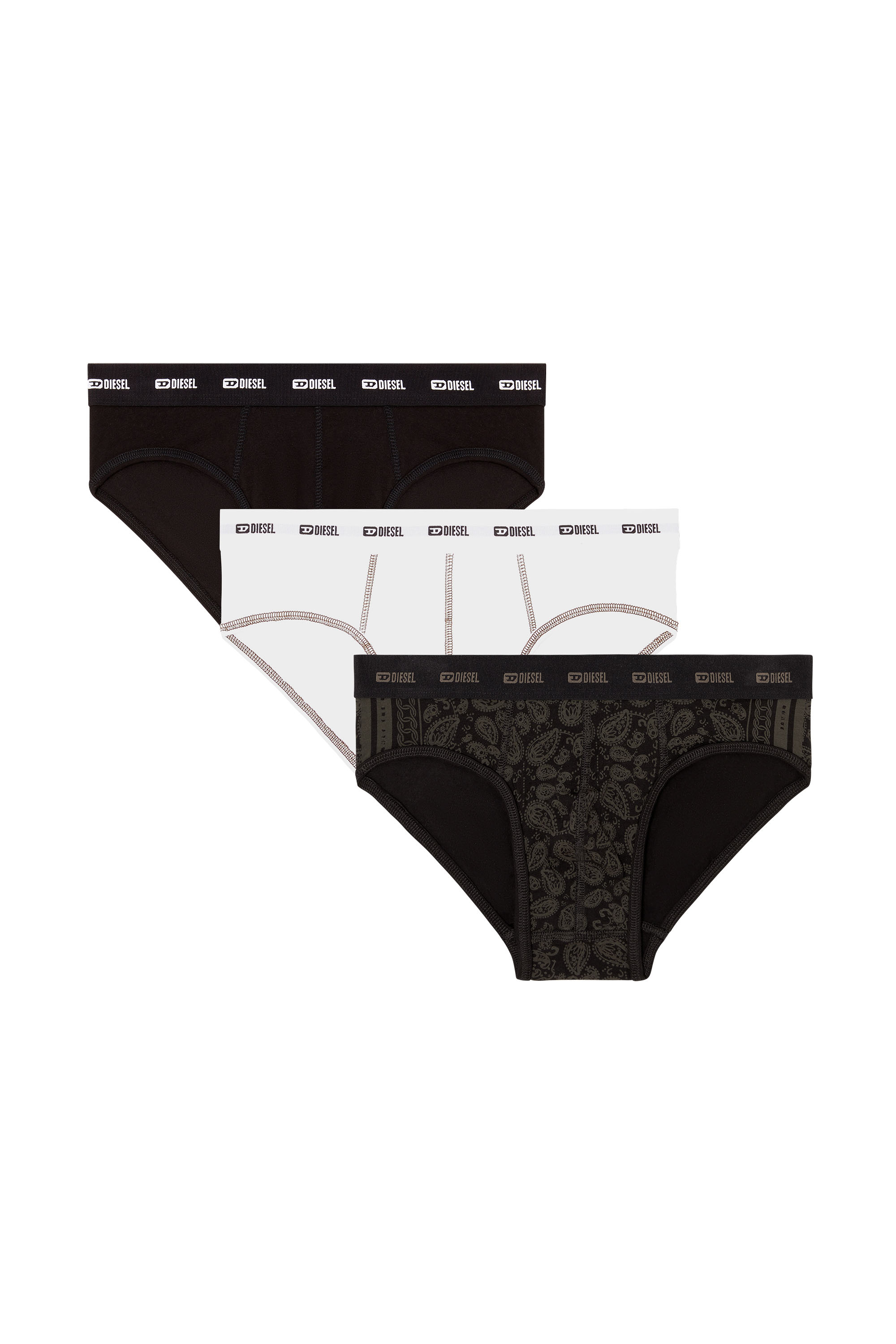 Diesel - ANDRE-UTLT-3PACK, Herren Briefs aus Stretch-Baumwolle im Dreierpack mit Bandana-Print. in Schwarz/Weiss - 1