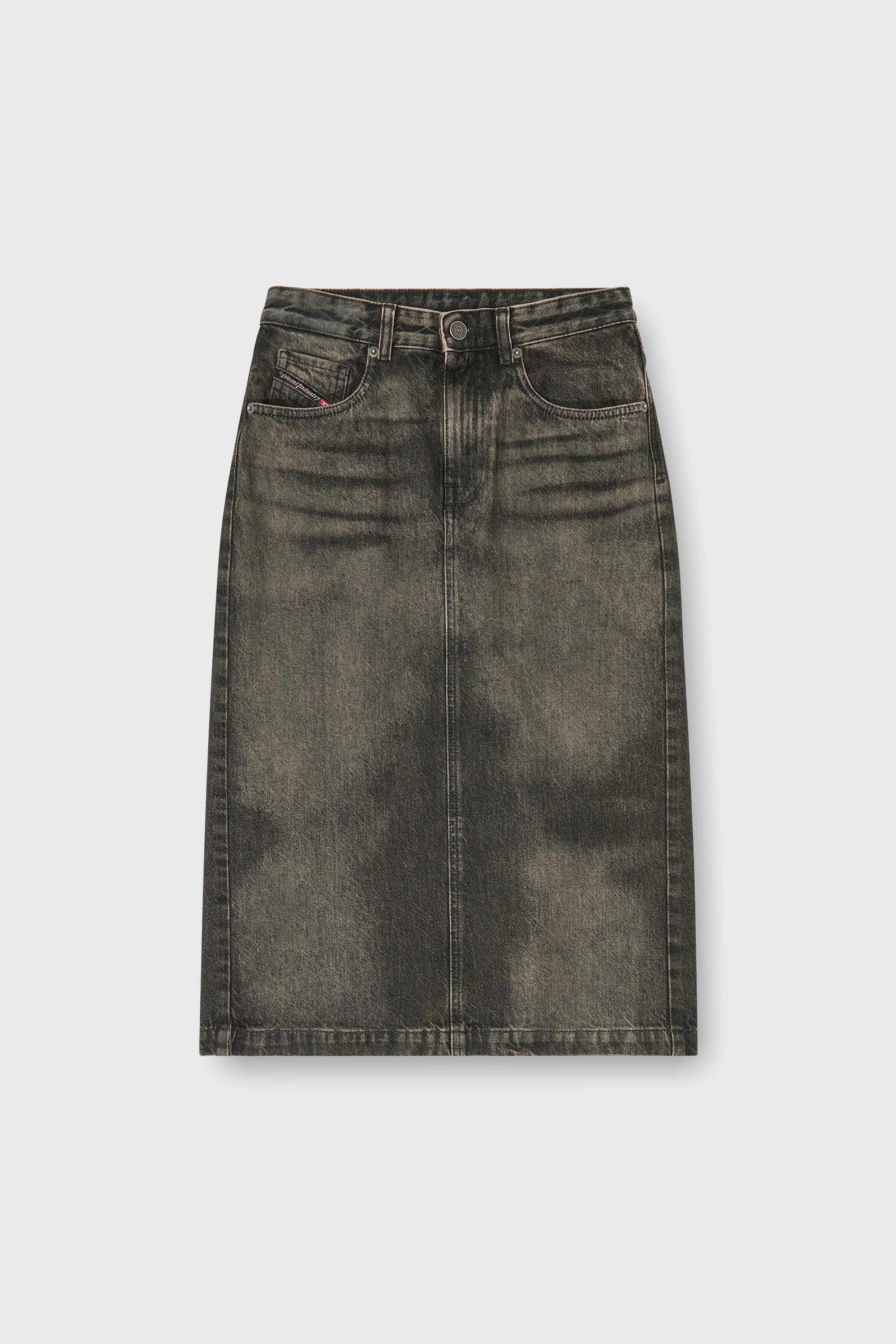 Diesel - DE-PENDY-FSJ, Damen Bleistiftrock aus Denim mit Dirty-Effekt in Dunkelgrau - 2