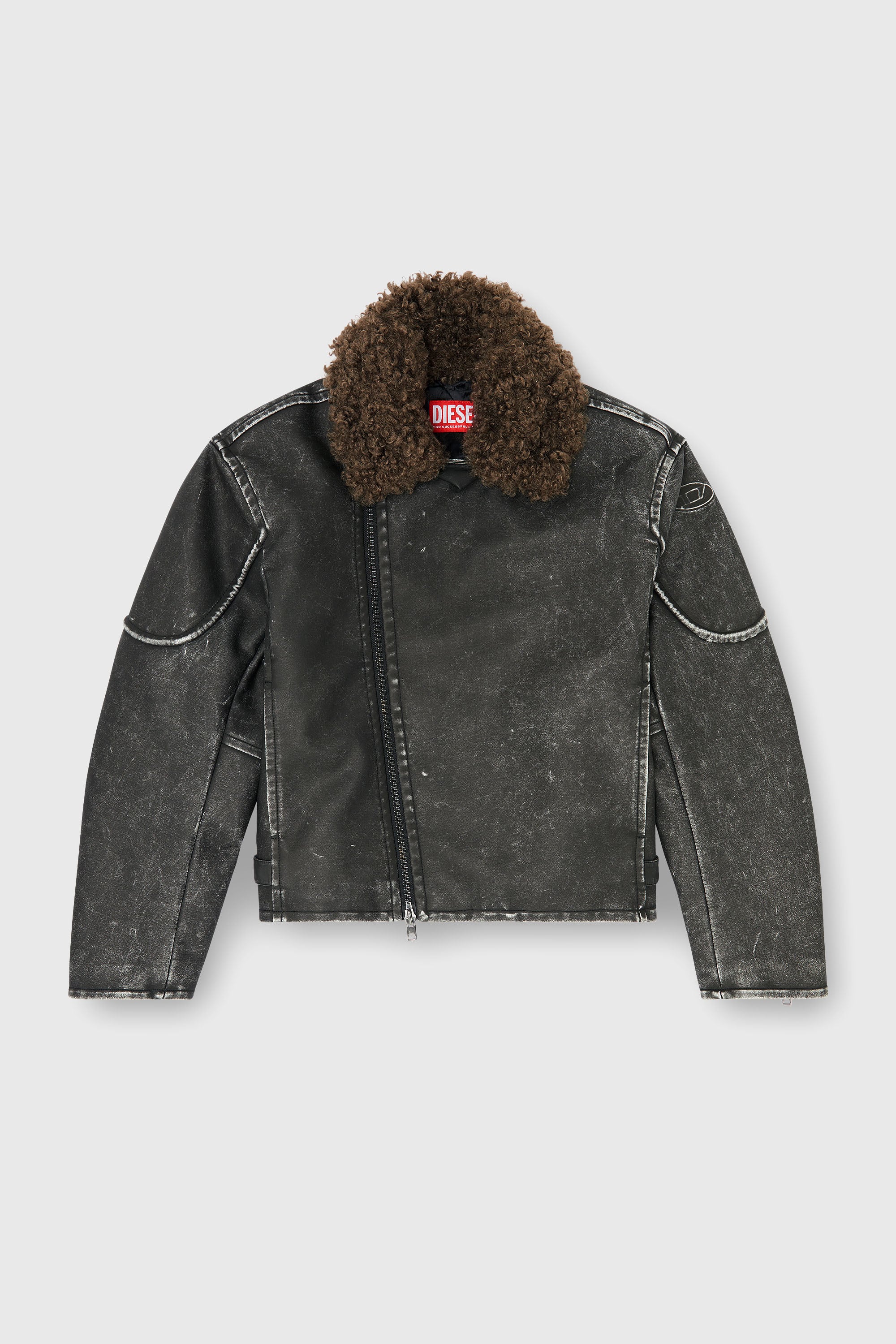 Diesel - W-ALEX, Herren Biker jacket mit abnehmbarem Kragen in Dunkelgrau - 2