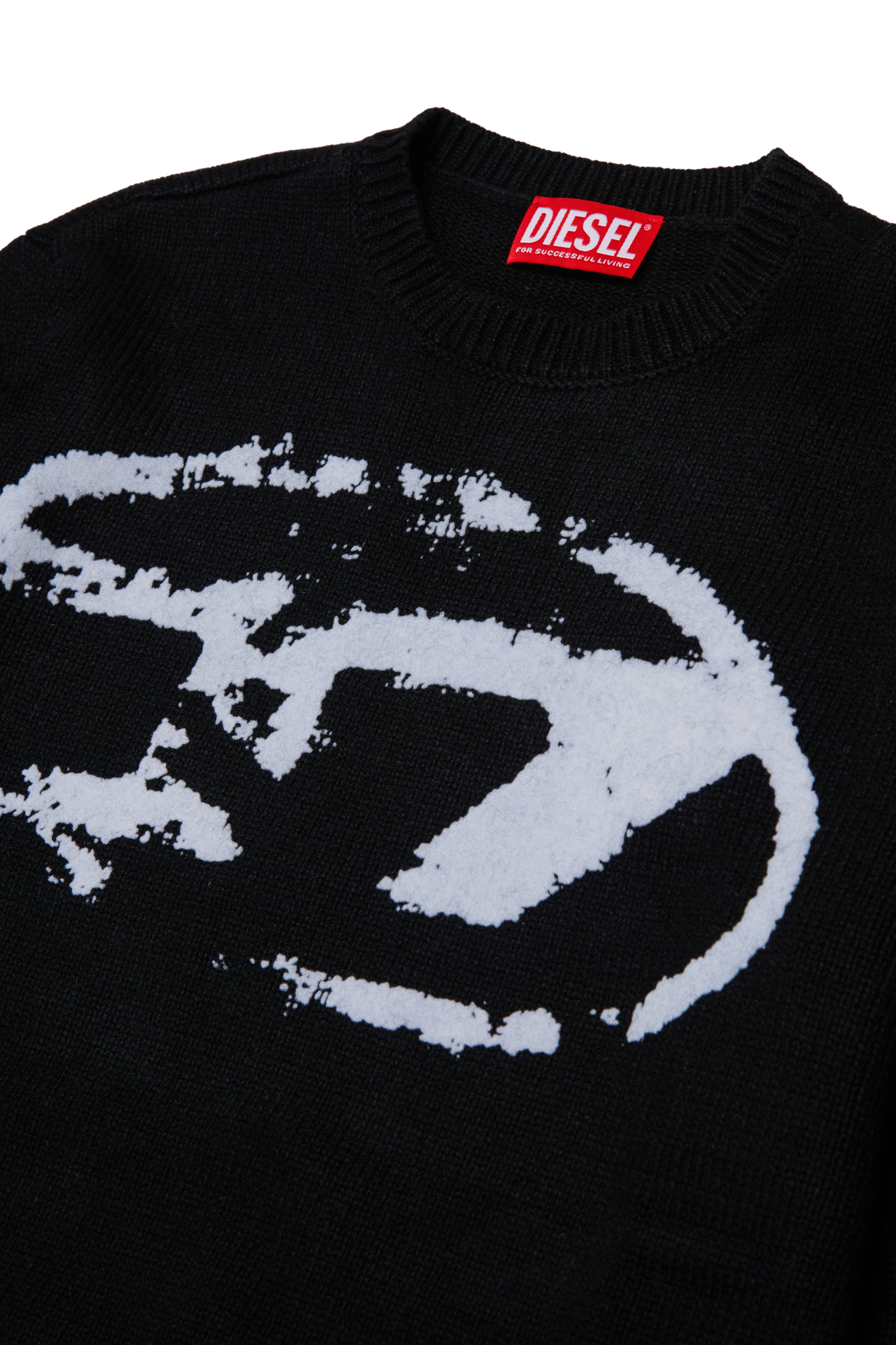 Diesel - KLEDI OVER, Herren Pullover mit Rundhalsausschnitt aus Wollmischung mit Druck in Schwarz - 3