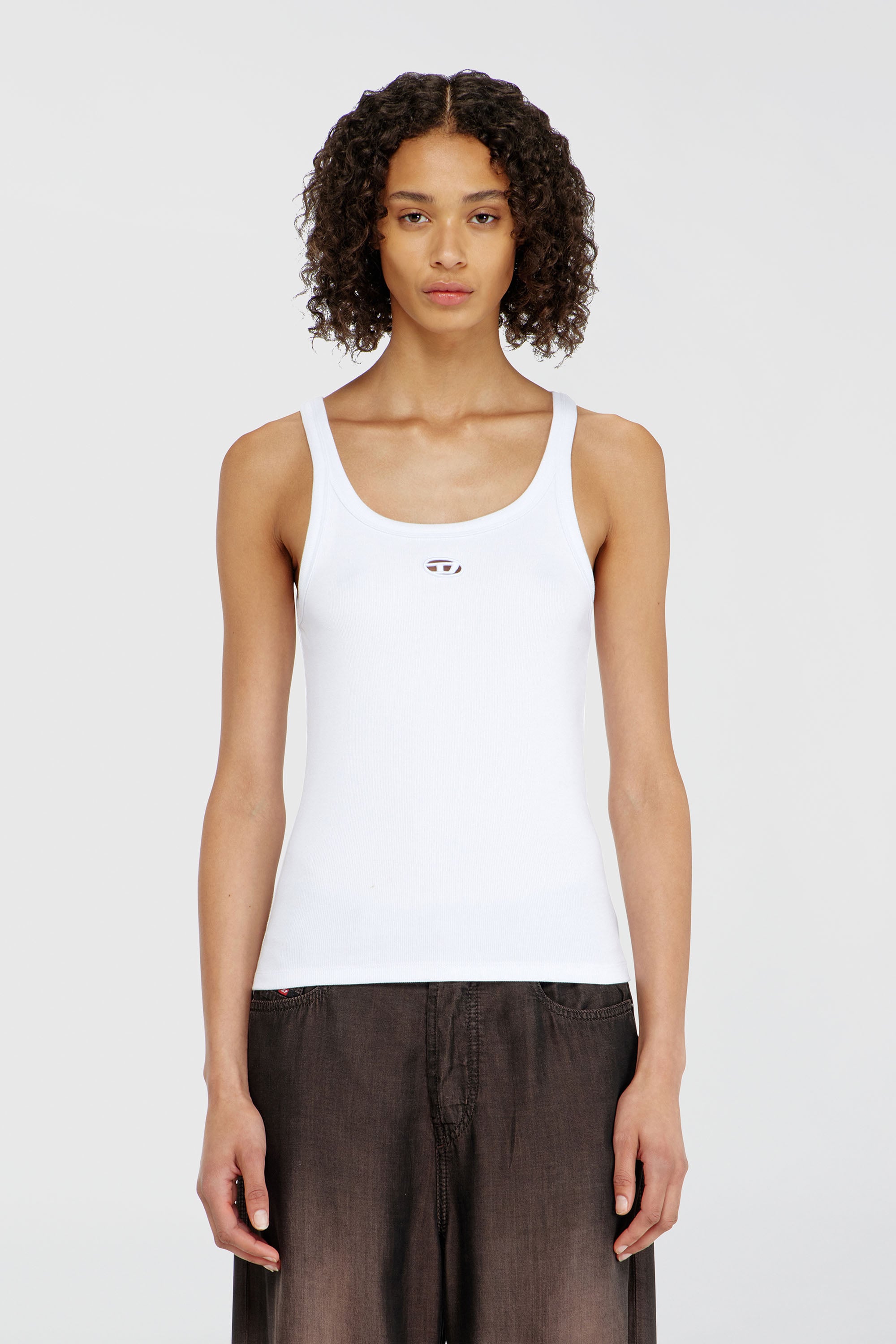 Diesel - T-WIFE-OD, Damen Schmales Tanktop mit lasergeschnittenem Oval D in Wei&szlig; - 1