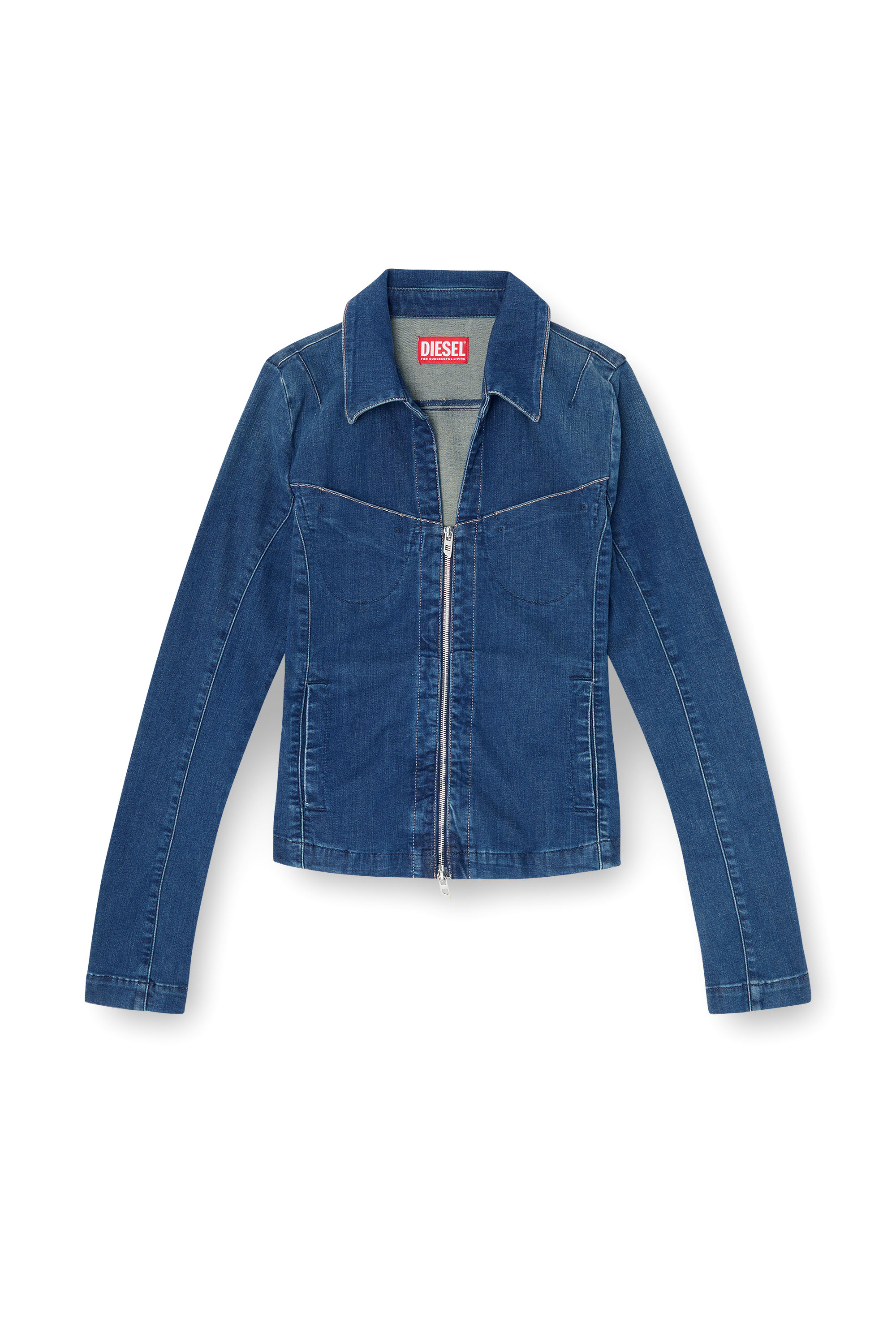 Diesel - DE-QUINOR-S1, Damen Hemd mit Rei&szlig;verschluss aus denim in Mittelblau - 2