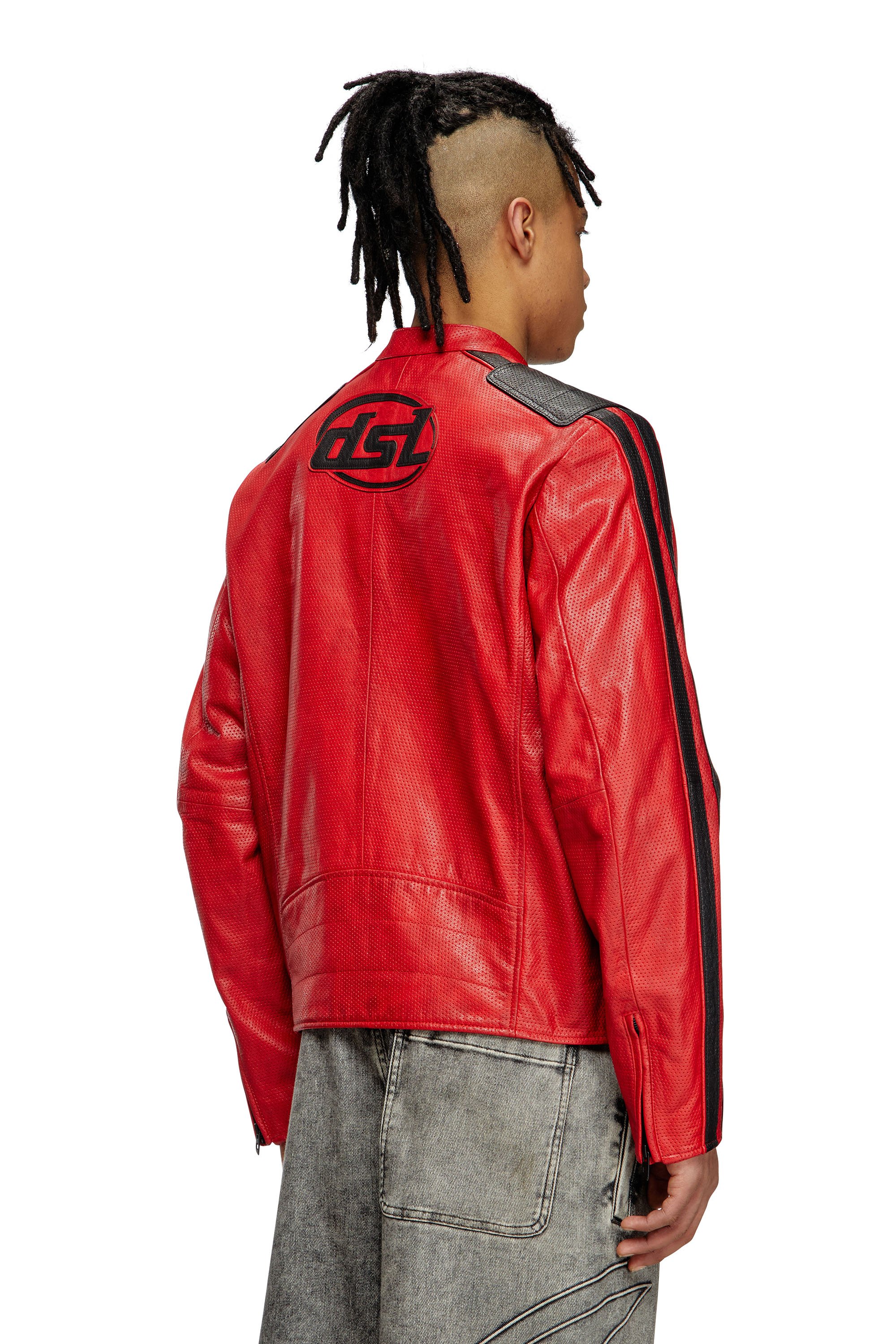 Diesel - L-POP, Unisex Bikerjacke aus perforiertem Leder in Rot - 5