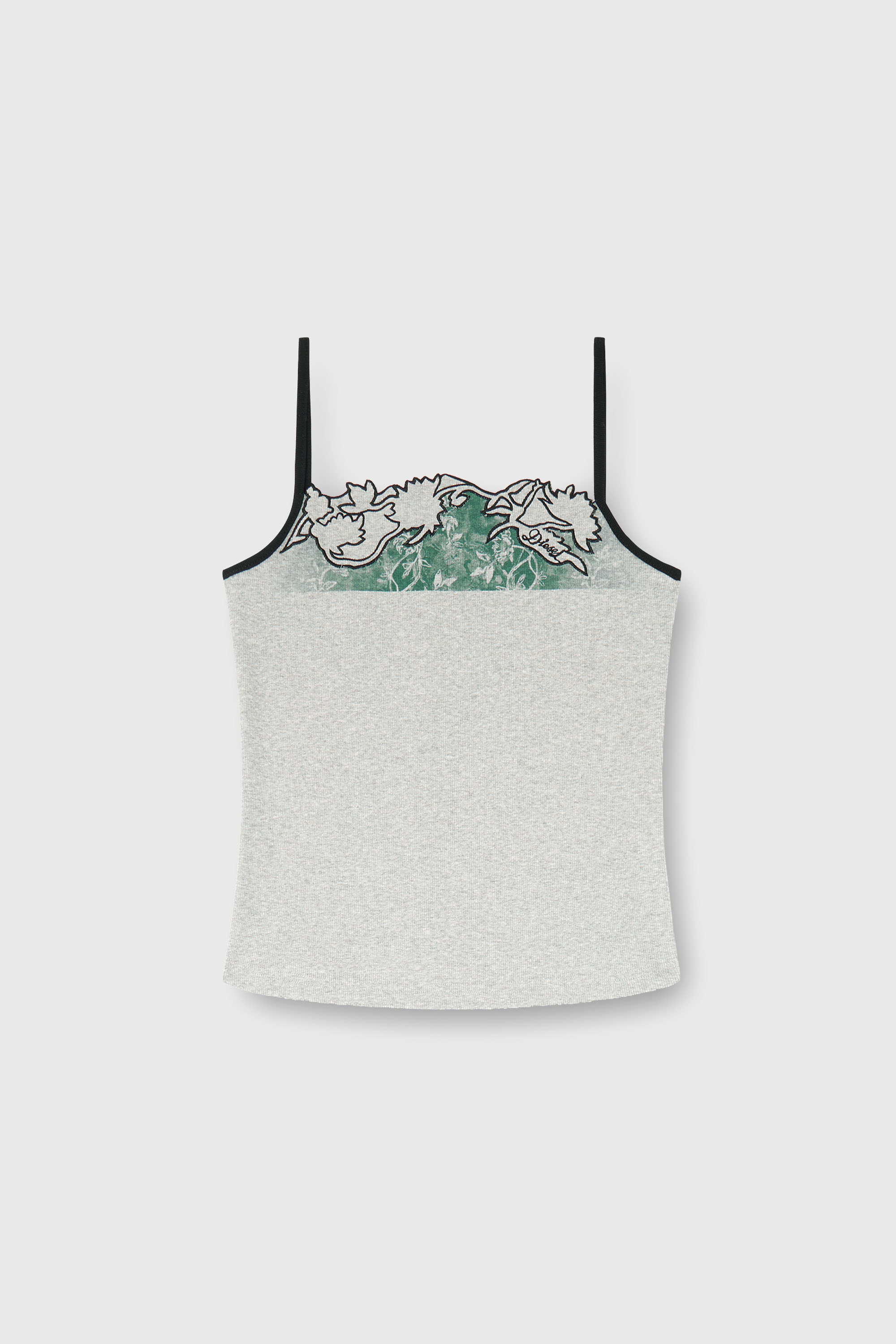 Diesel - T-EDNA, Damen Geripptes Camisole mit floraler Konturstickerei in Gr&uuml;n/Grau - 2