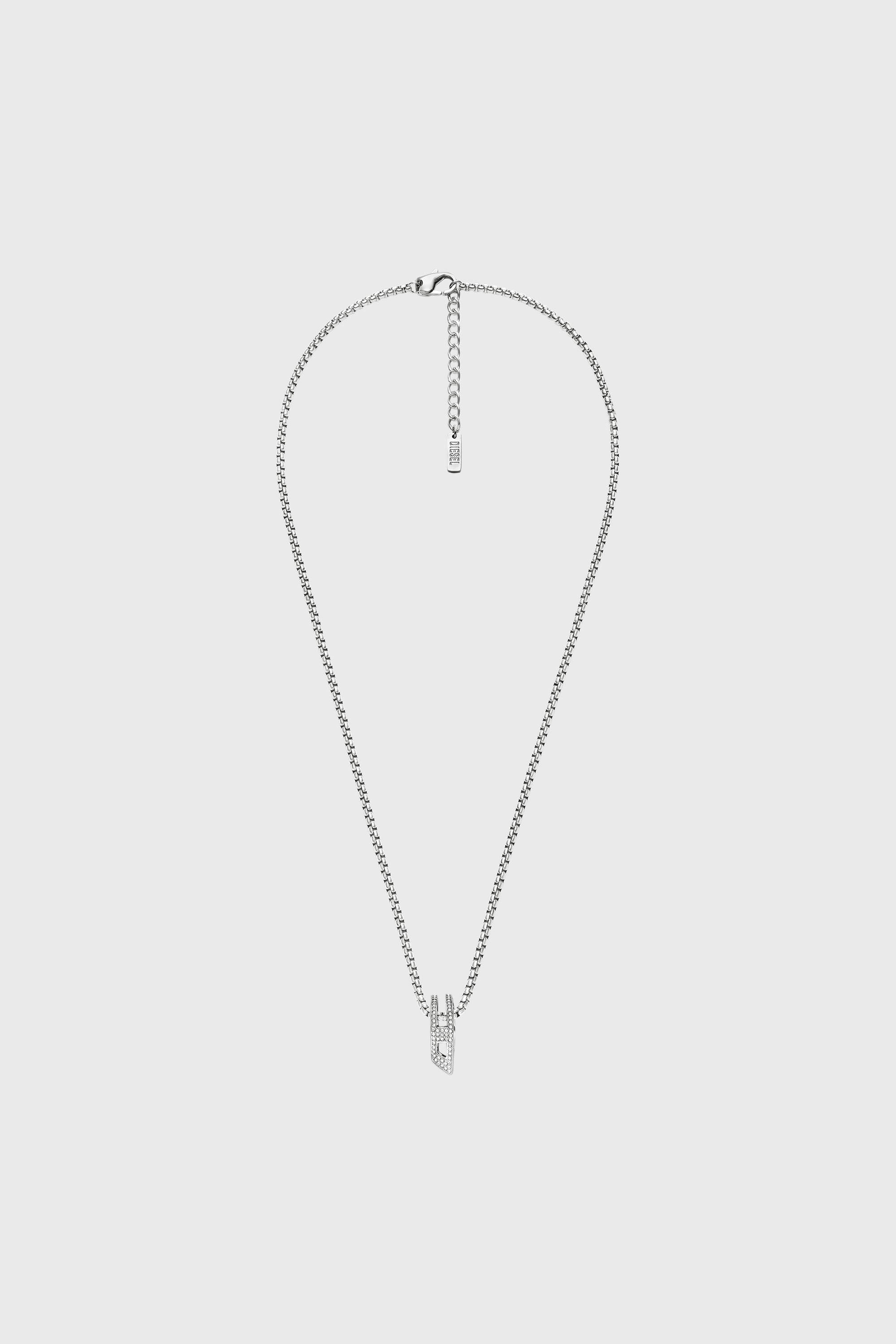 Diesel - DX1741040, Unisex Halskette aus Edelstahl mit Pav&eacute;-Anh&auml;nger in Silber - 1