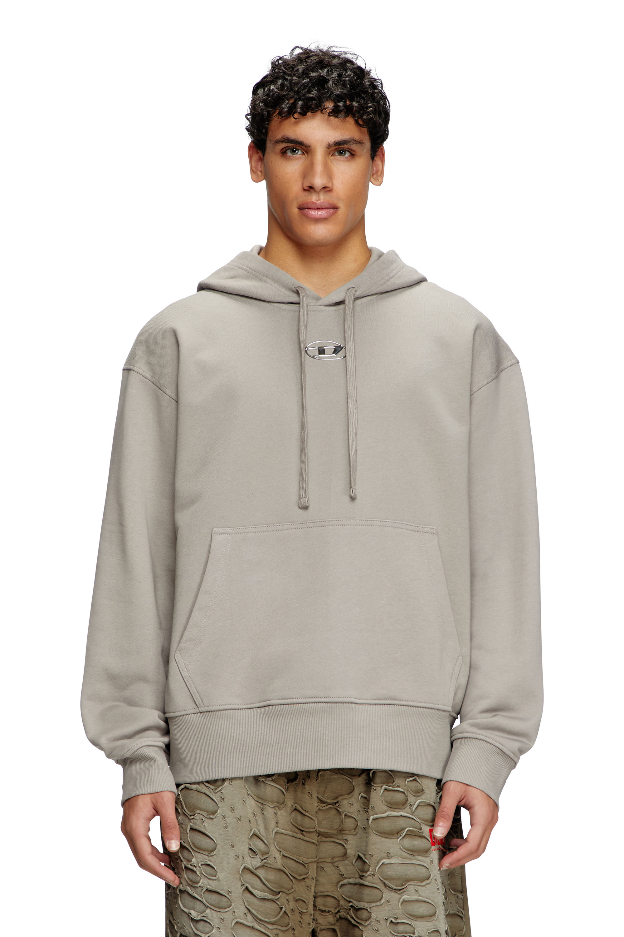 Diesel - S-MACS-HOOD-OD, Herren Hoodie in Übergröße mit Metallic-Logo in Grau - 1