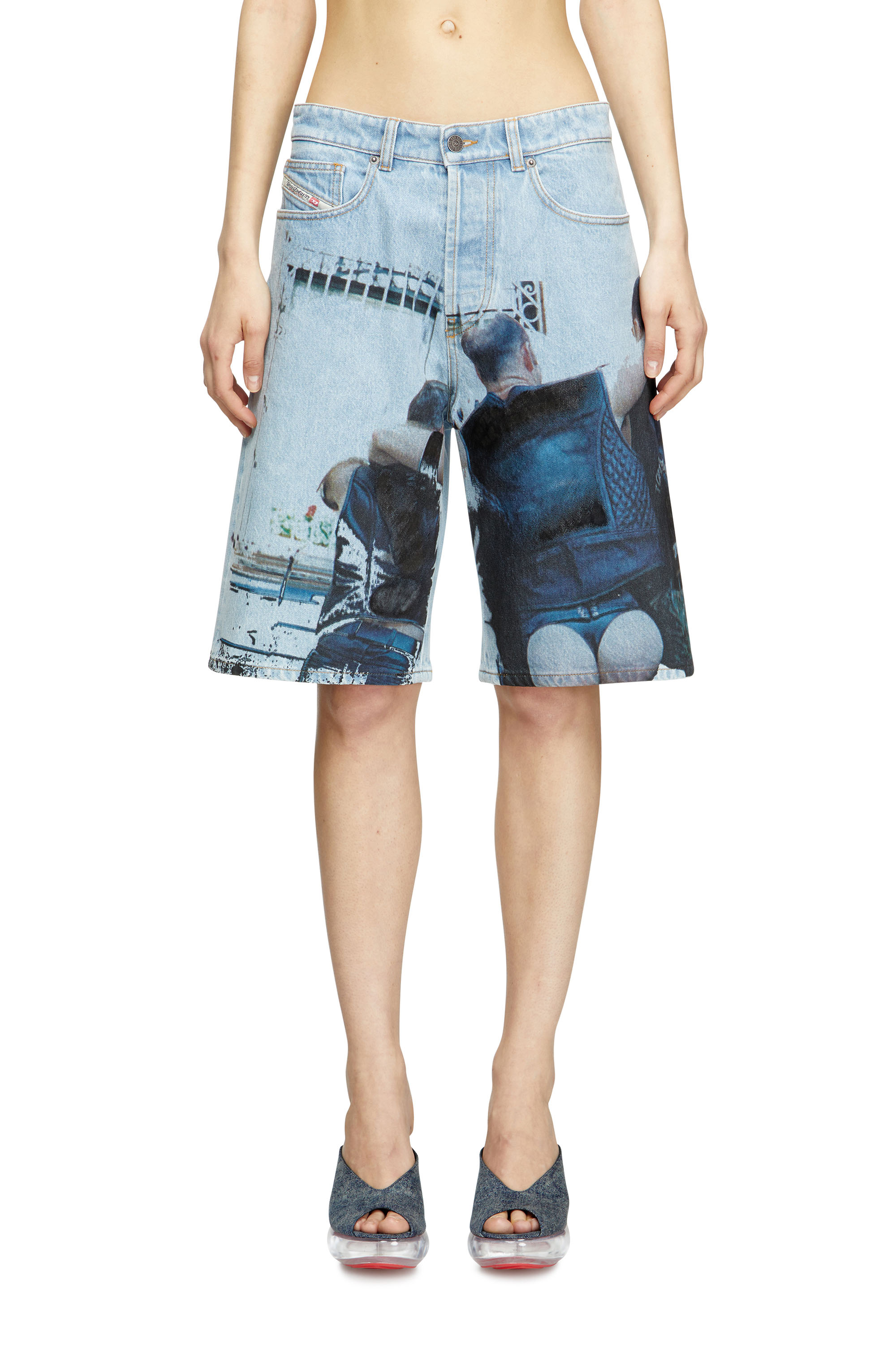 Diesel - PR-D-RIXFORD-S, Unisex Denim-Shorts mit verblasstem Print in Hellblau - 1