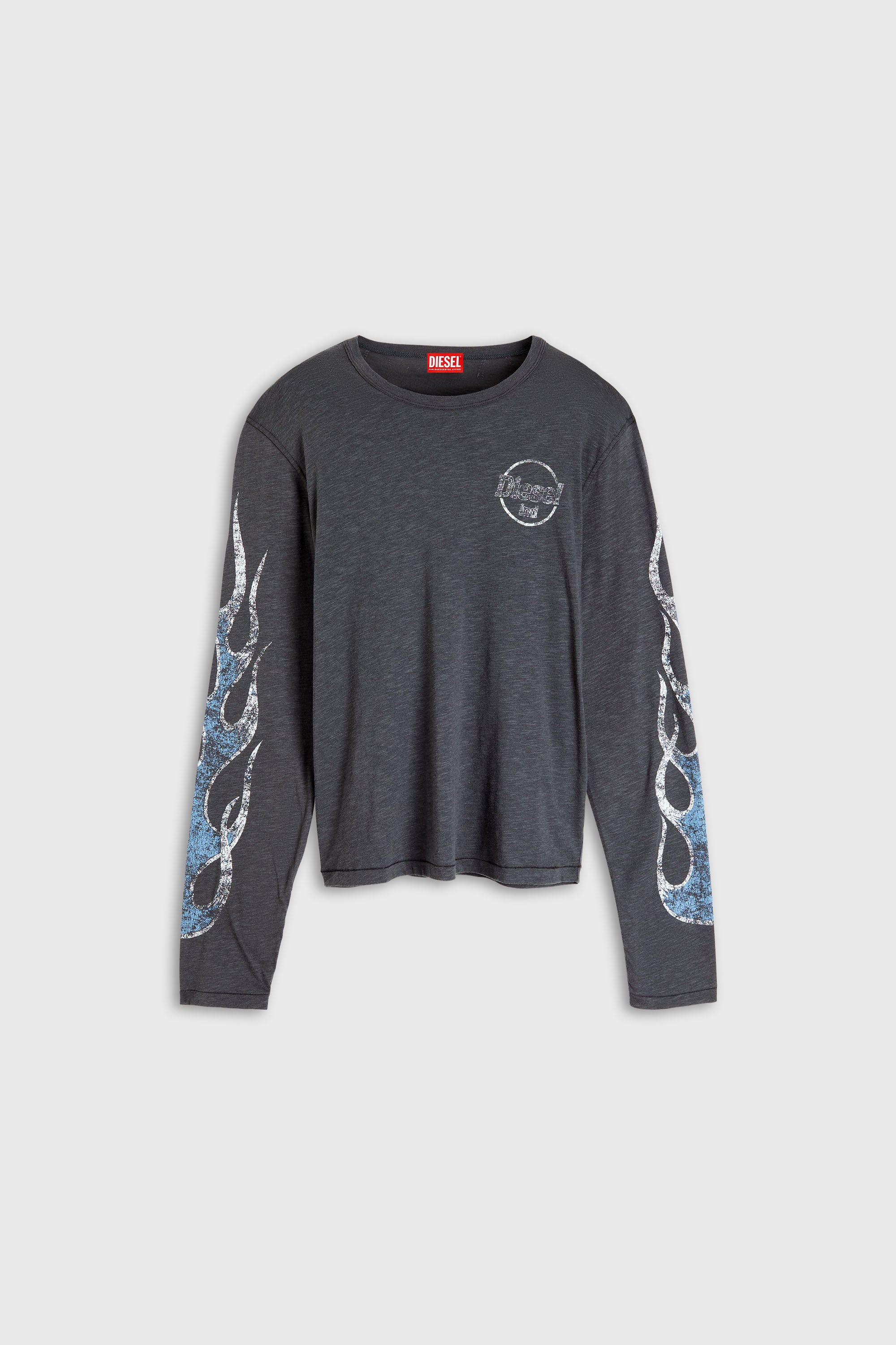 Diesel - T-NOTS-LS, Herren Langarm-T-Shirt aus Slub-Jersey mit Crack-Print in Dunkelgrau - 2
