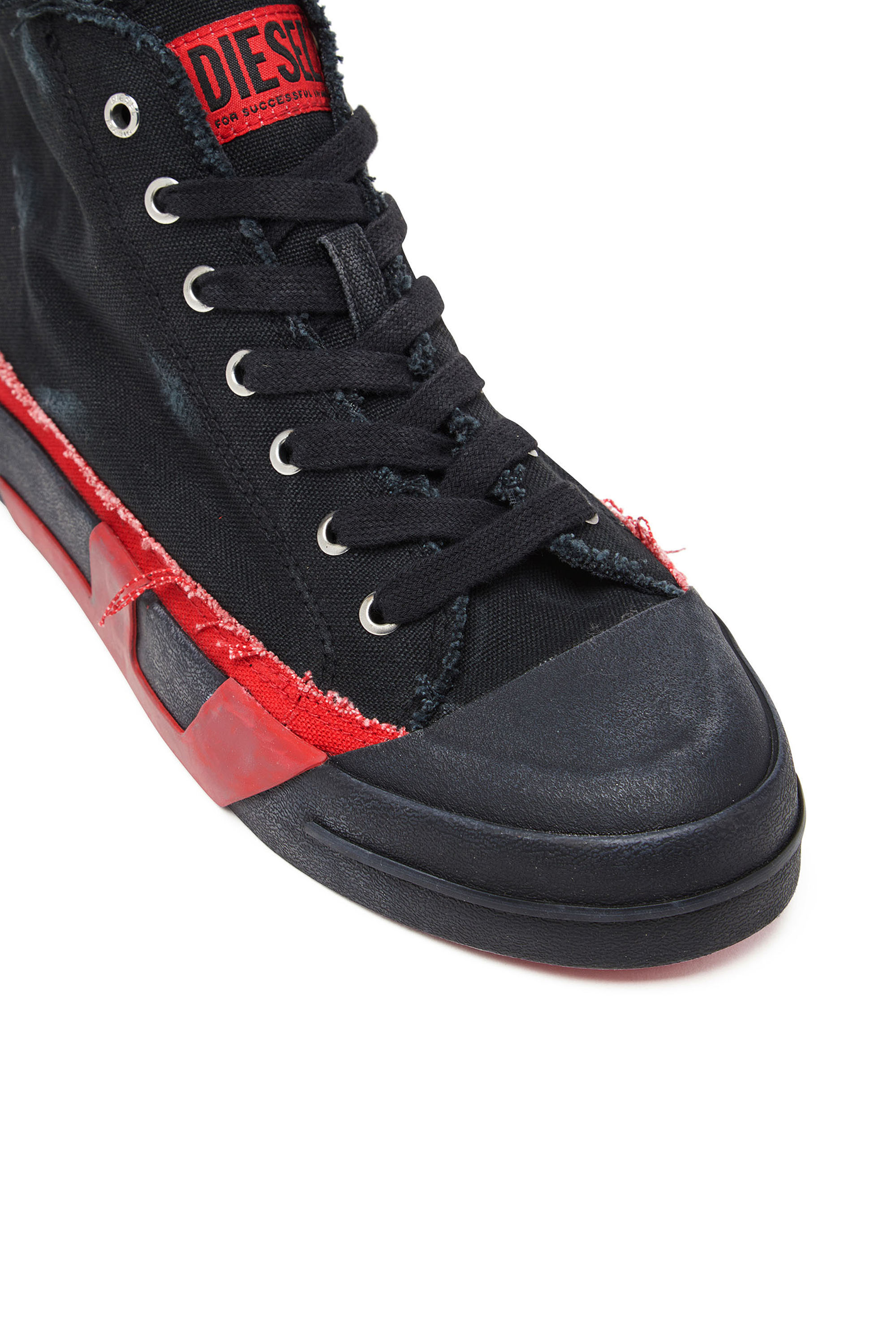 Diesel - S-D-VERSE MID II, Herren S-D-Verse-High-Top-Sneakers aus Canvas in vielgetragener Optik in Schwarz/Rot - 6