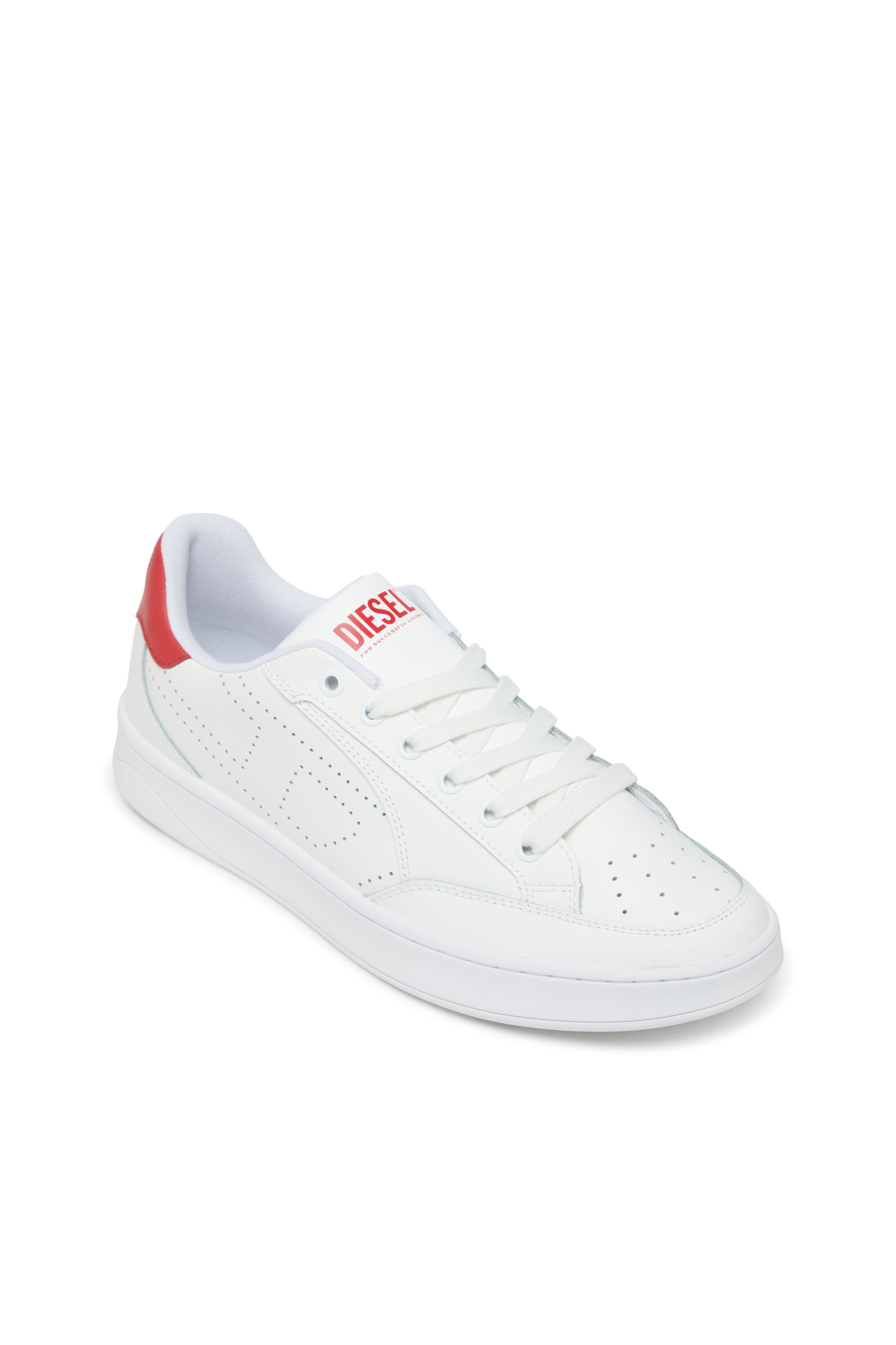 Diesel - S-DAKOTA LOW, Herren Sneakers aus Leder mit perforiertem Logo in Weiss/Rot - 6