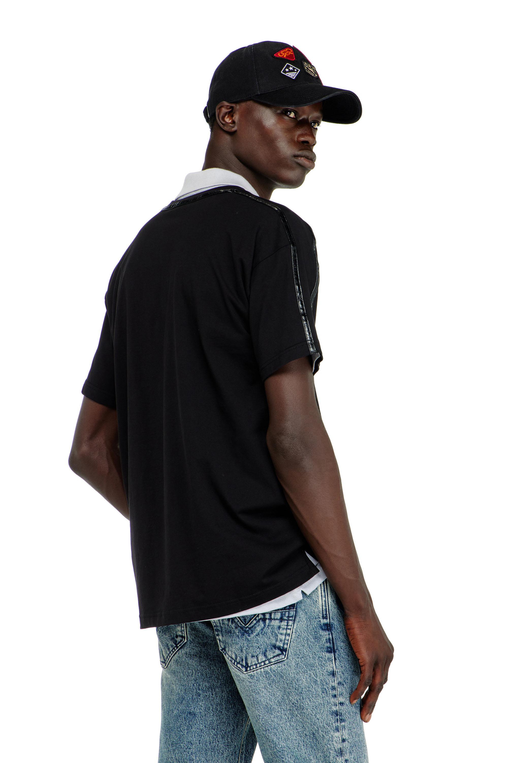 Diesel - T-NORM-FL, Herren T-shirt mit Kontrastabschl&uuml;ssen und Logo patch in Schwarz - 4