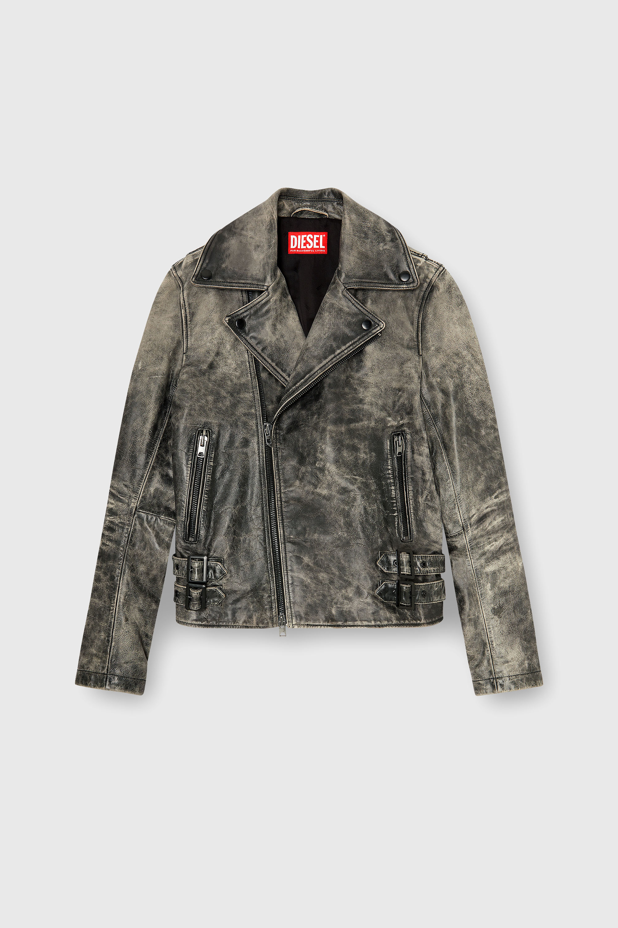Diesel - L-EON-CJCM, Herren Biker-Jacke aus behandeltem Leder in Dunkelgrau - 2